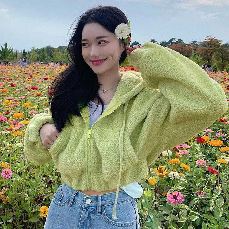Women's Korean-style Hooded sweatshirt with Kangaroo Pocket Zipper - Image 5