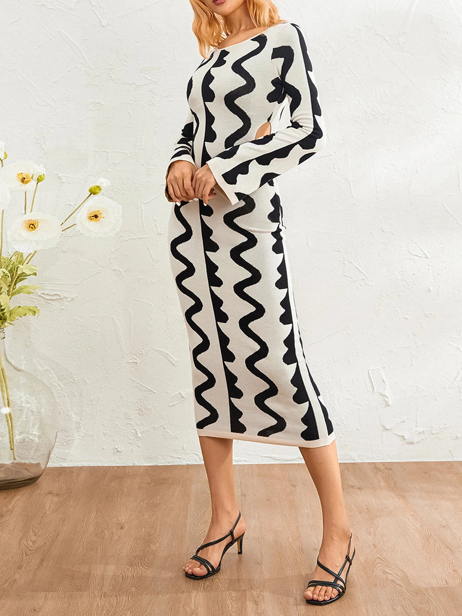 Hollow Knitted Bodycon Dress Women's Autumn Winter Fashion Statement - Image 5