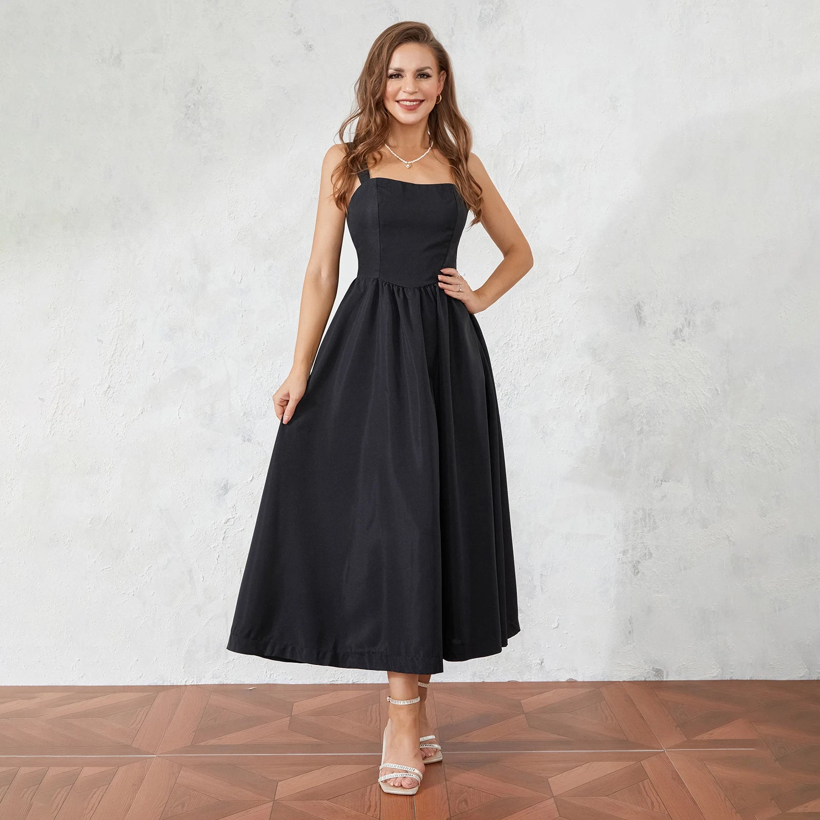 Women's Sleeveless Back Bow Tie-up Swing Dress for Parties - Image 5