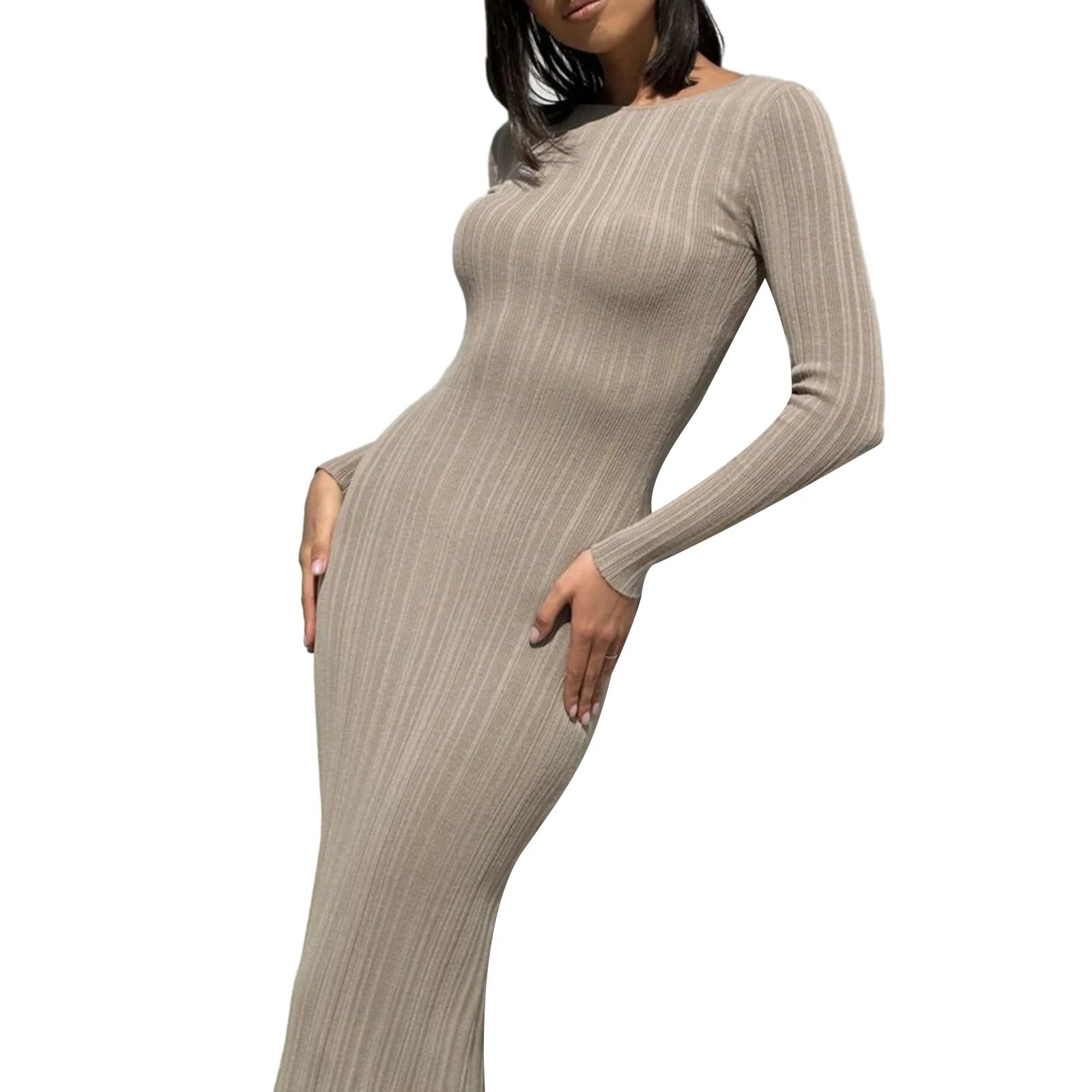 Women's Ribbed Bodycon Dress - Spring/Autumn Solid Color Slim Fit - Image 10