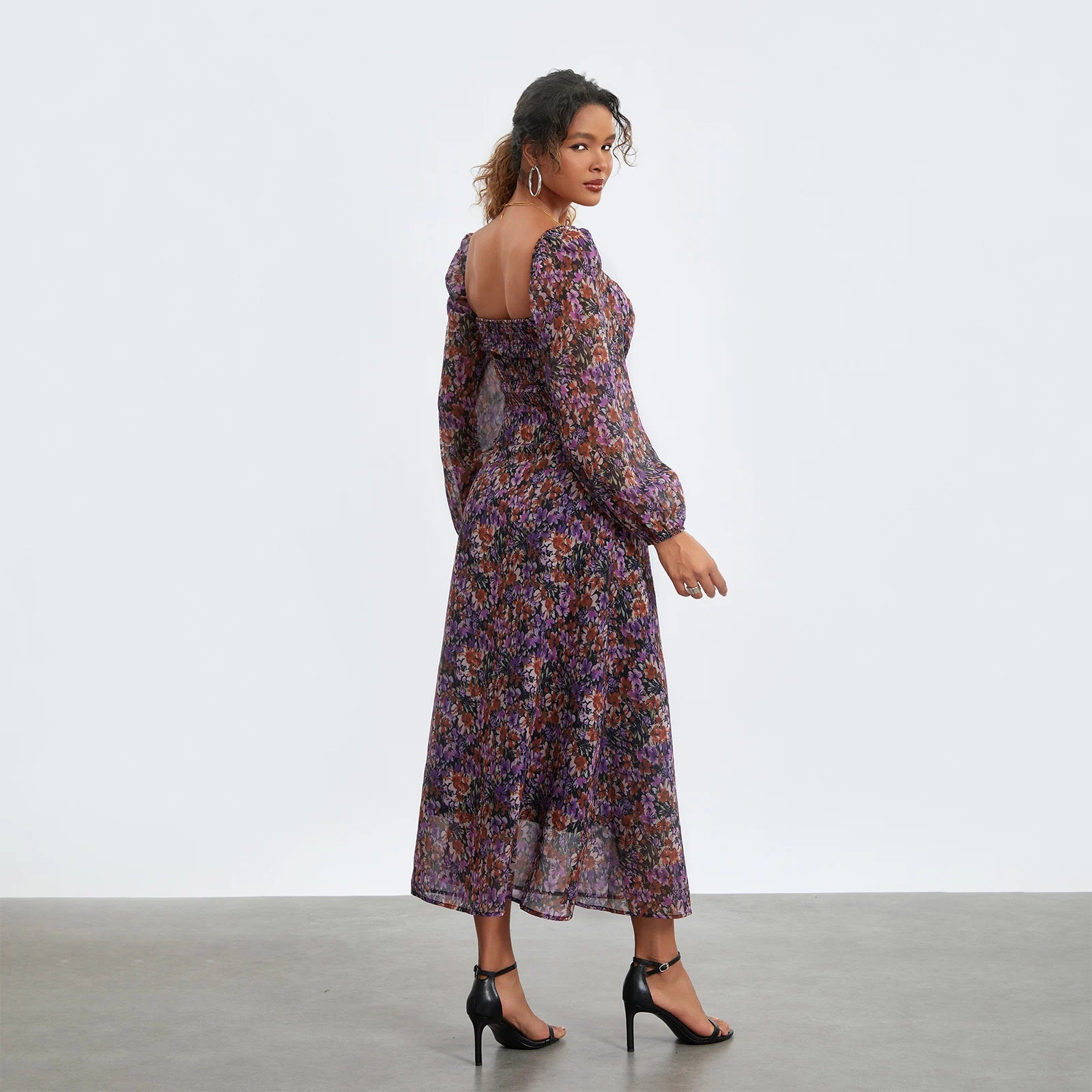 Floral Print Midi Dress with Sweetheart Neckline for Women - Image 3