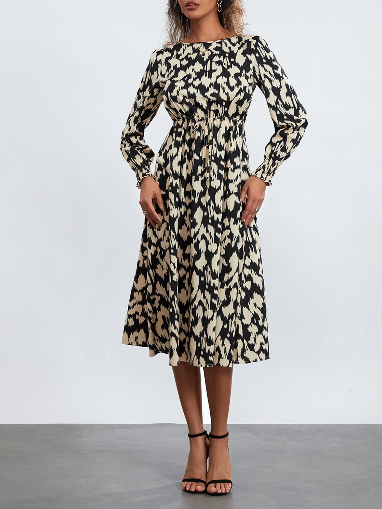 Women's Long Sleeve A-Line Dress with Casual Print
