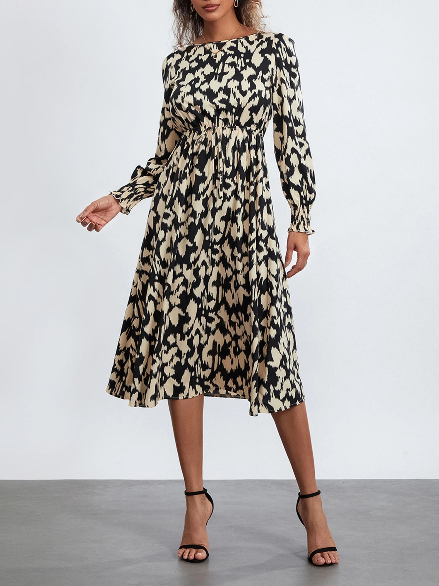 Women's Long Sleeve A-Line Dress with Casual Print - Image 5