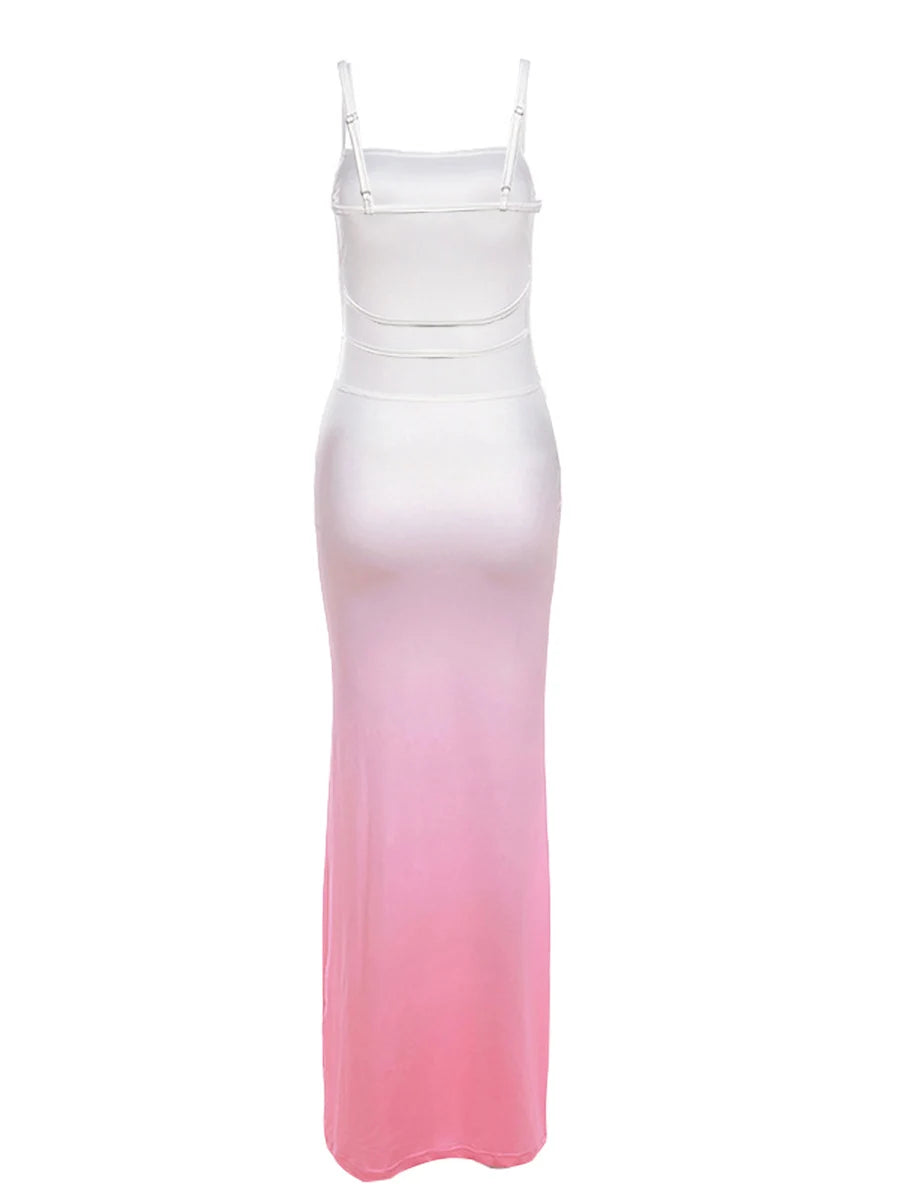 Women's Summer Backless Sleeveless Gradient Color Cocktail Long Dress - Image 7