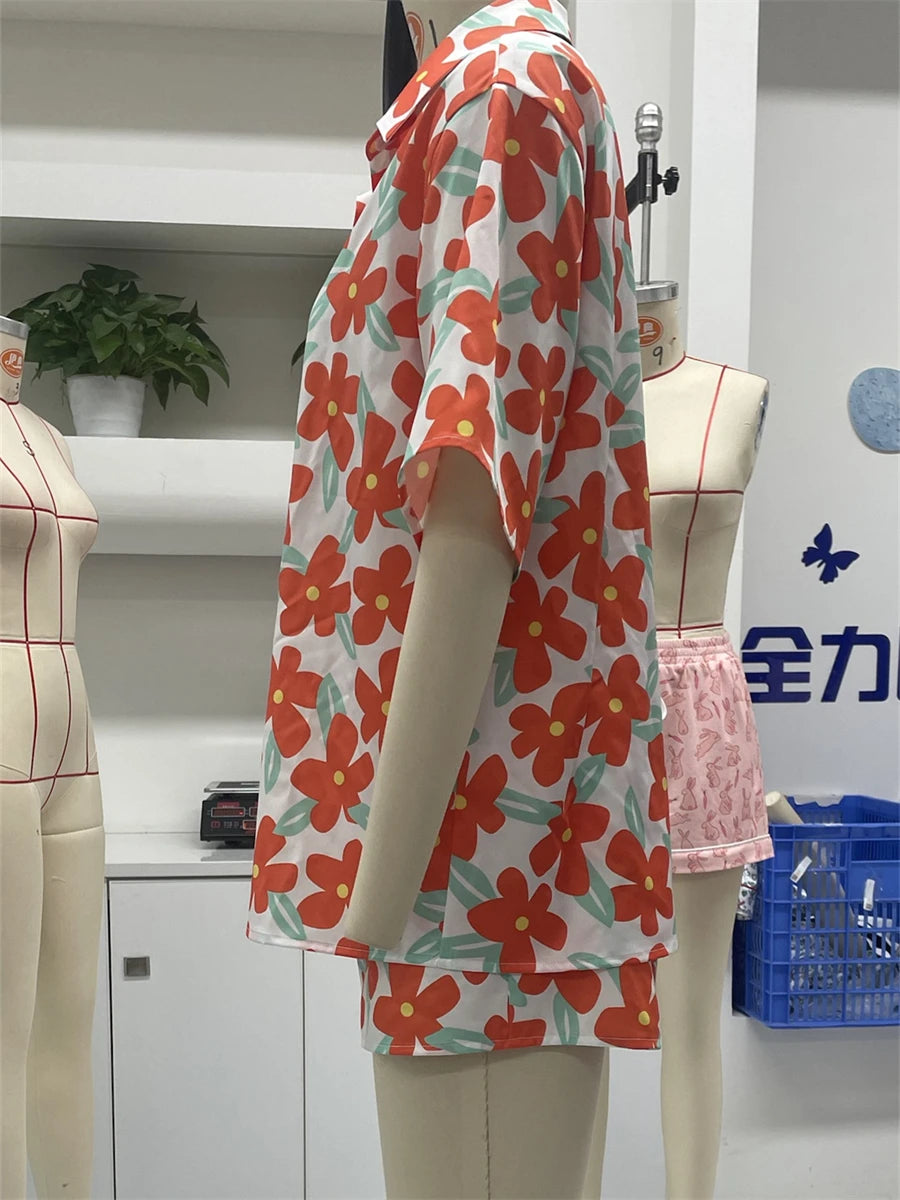 Women's Floral Print Beach Style Shirt and Shorts Set - Image 3