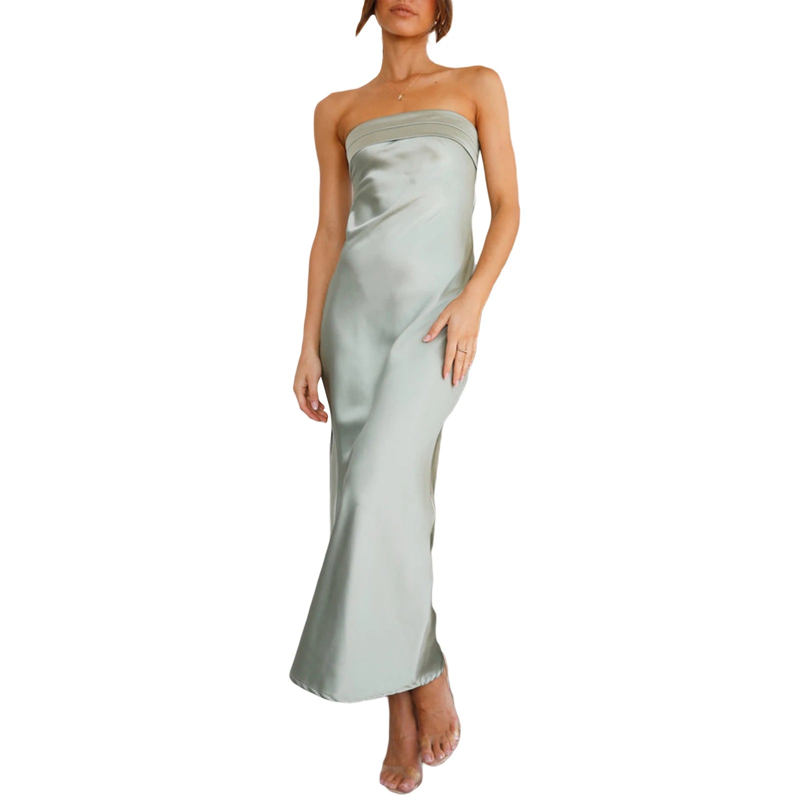 Women's Elegant Solid Color Strapless Backless Maxi Dress - Image 9