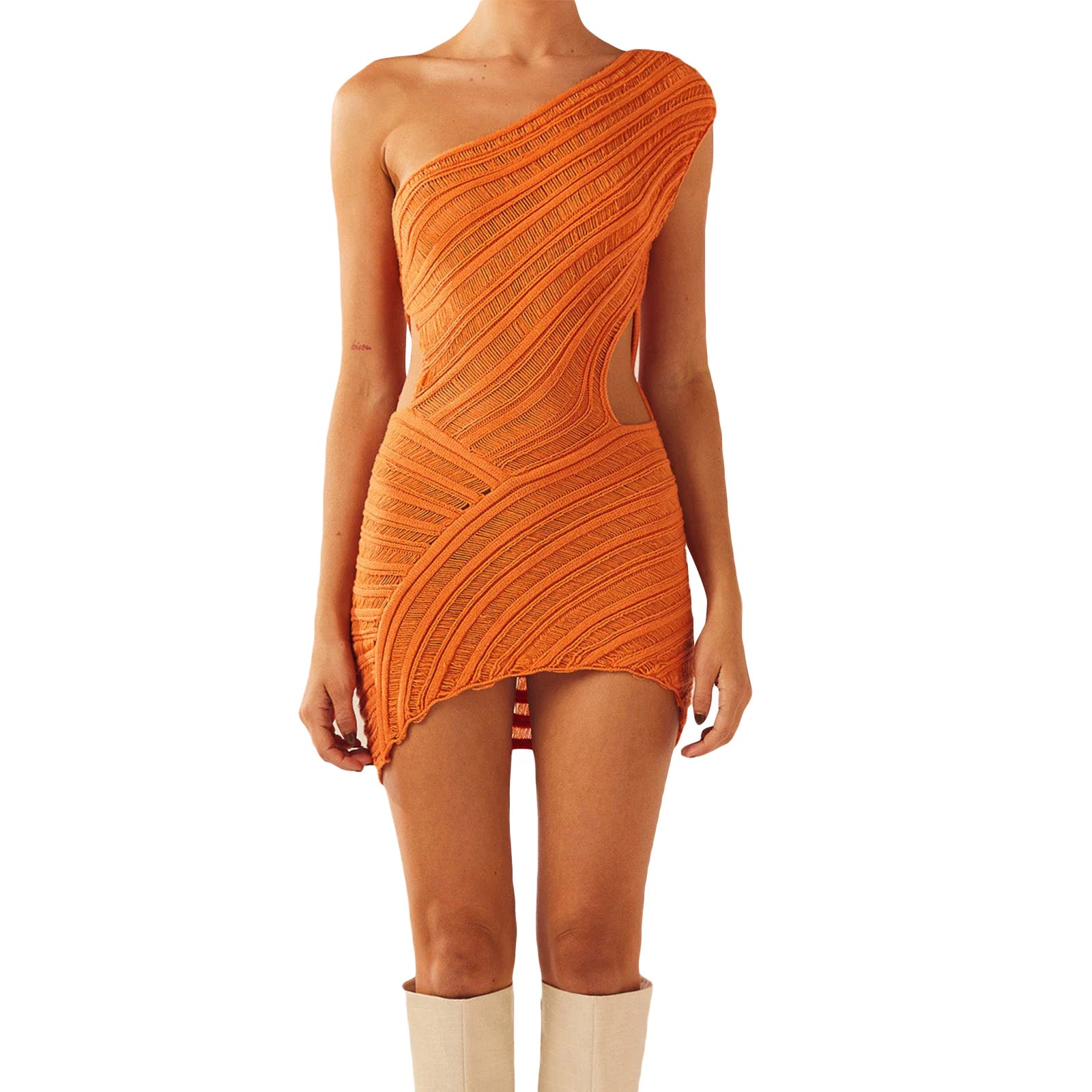 Y2K Crochet Knitted One-Shoulder Bodycon Mini Dress for Women - Image 5