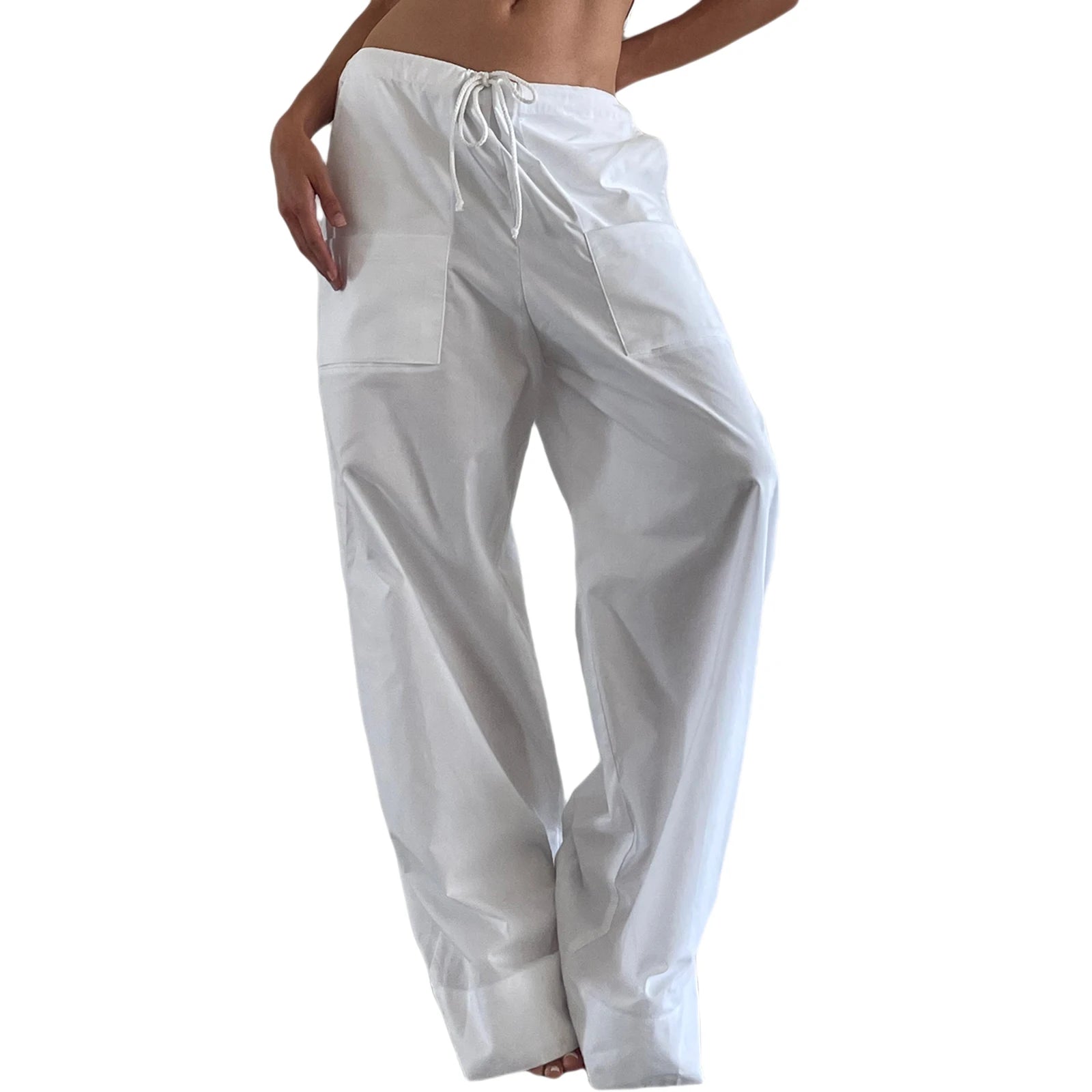 Y2K Drawstring Low Waist Wide Leg Casual Pants for Women