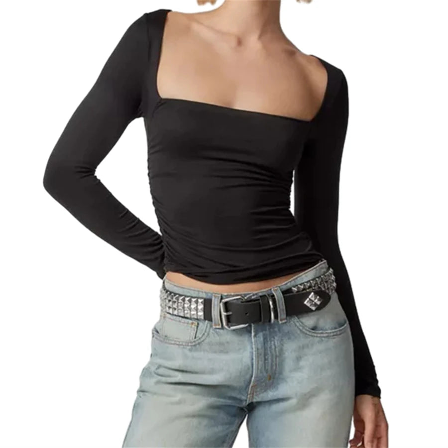 Stylish Women's Long Sleeve Square Neck Slim Fit Crop Tops - Image 7