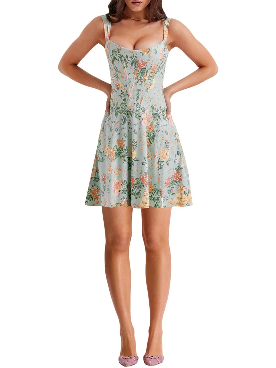 Floral Print Sleeveless Backless Party Dress with Pocket for Women - Image 5