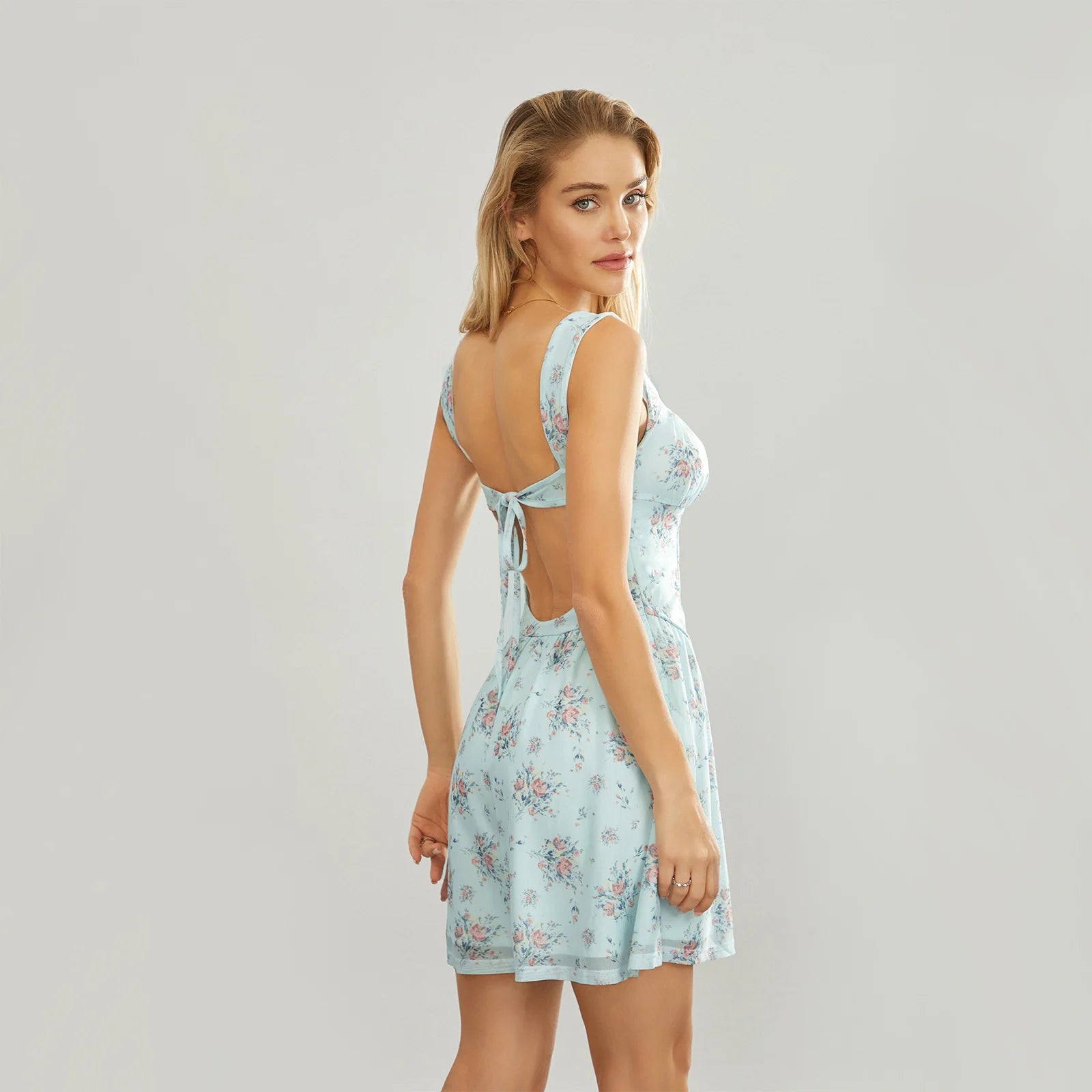 Summer Floral Sleeveless A-Line Mini Dress for Party Club - Image 4