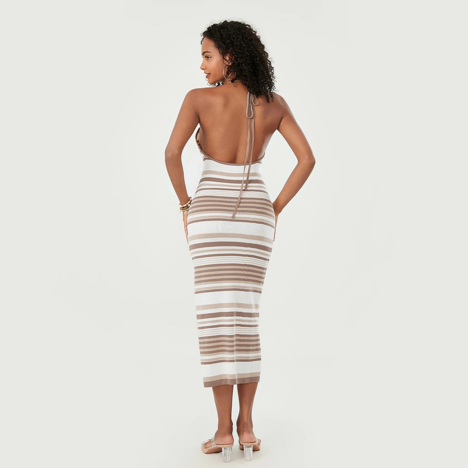Halter Neck Striped Bodycon Dress for Summer Events - Image 3