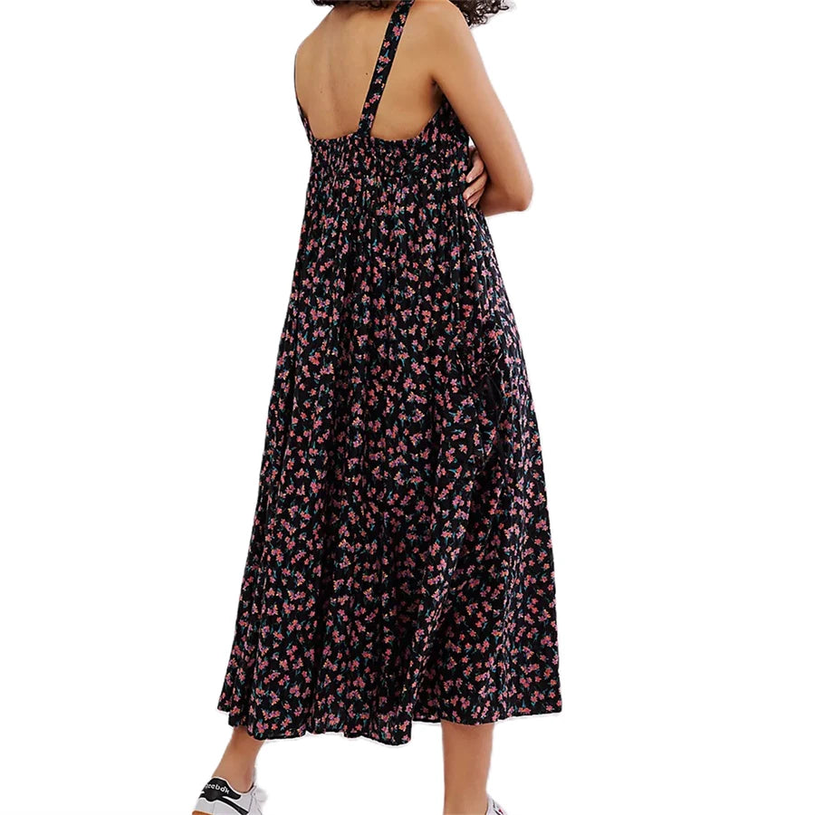 Floral suspender long dress, loose sleeveless midi for streetwear vacation. - Image 4