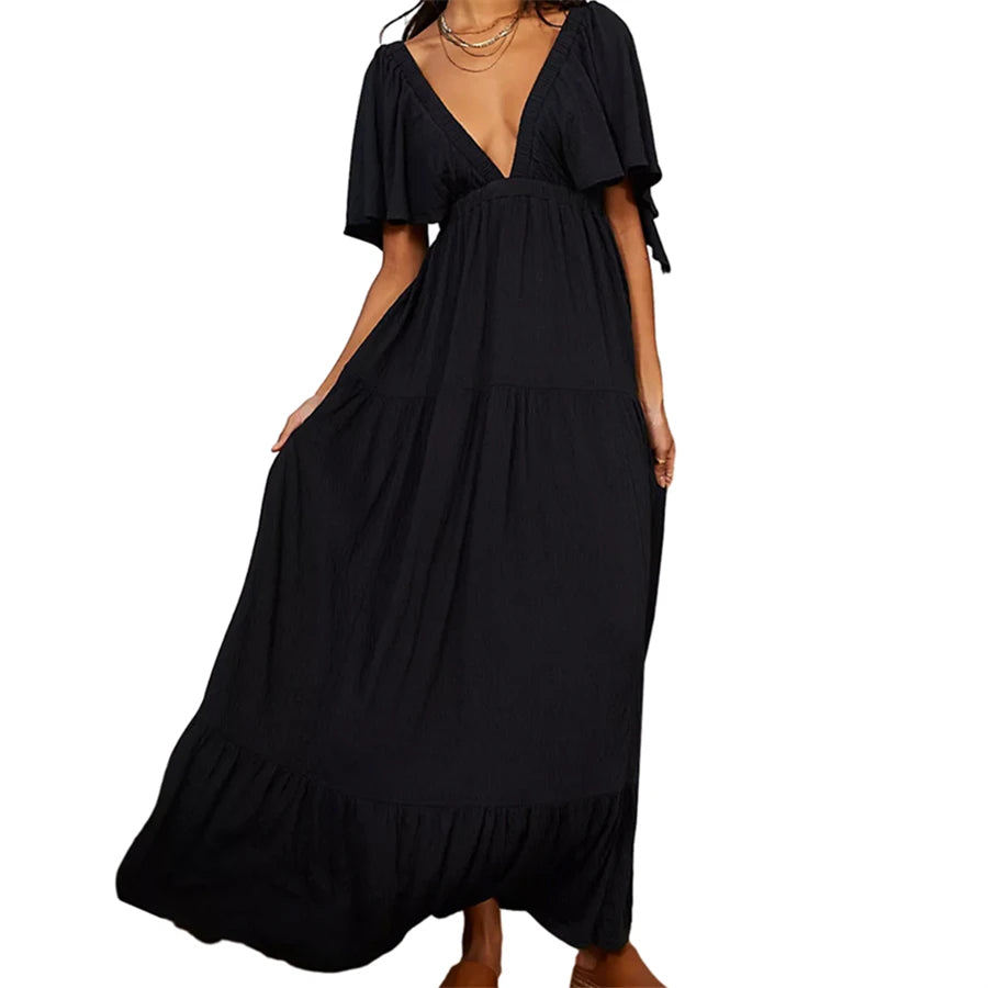 Women's Summer V Neck Flowy Maxi Dress - Beach Holiday Casual - Image 13