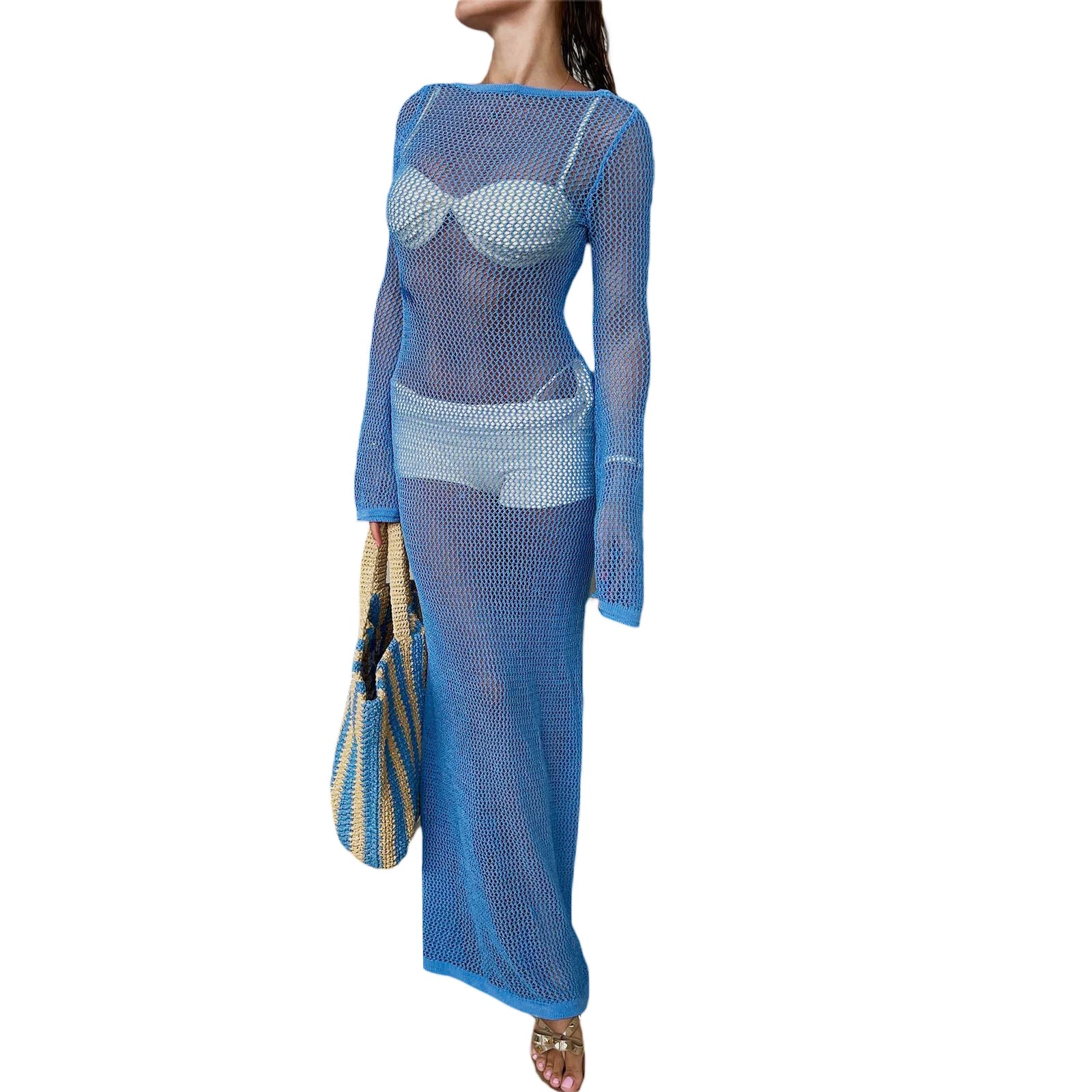 Women's Summer See-through Beachwear Flare Sleeve O Neck Cover Up - Image 6