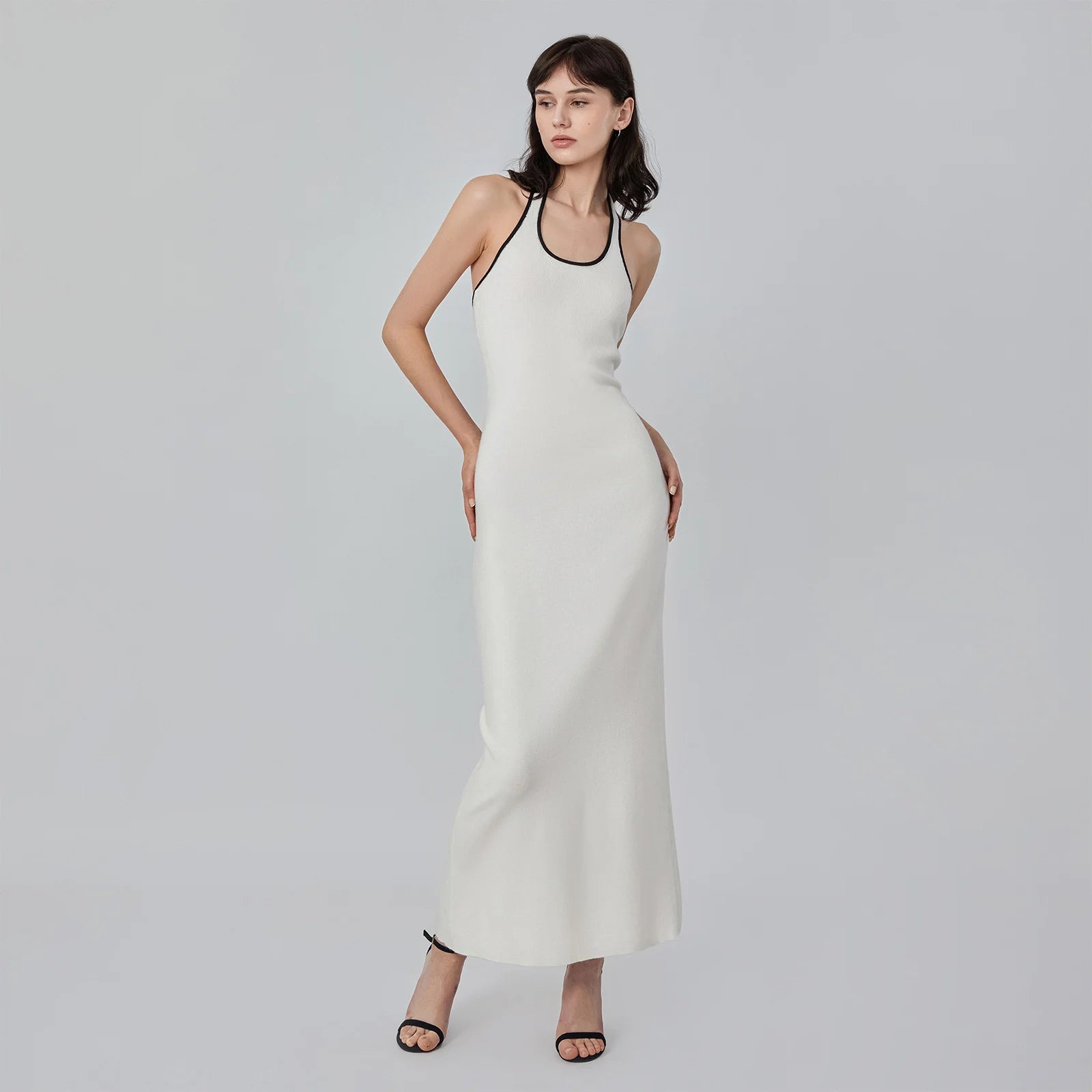 Womens Solid Color Knit Dress - Slim Fit Halter Neck Backless Sleeveless - Image 7