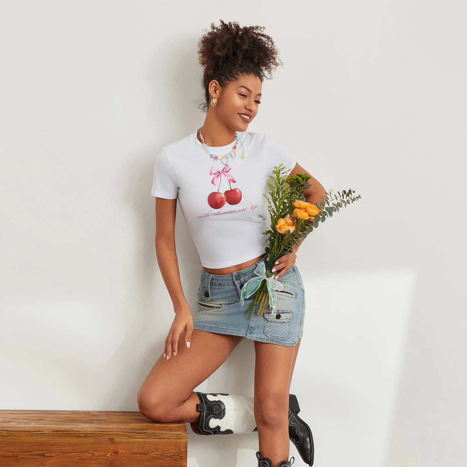 Chic Summer White Baby Tees with Cute Prints - Image 7