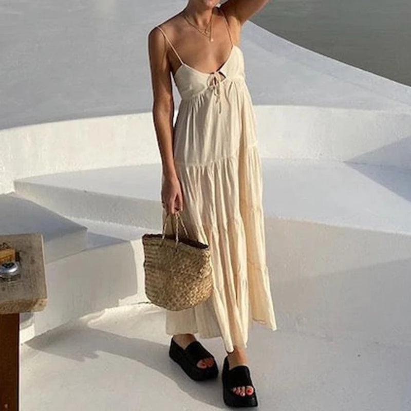Elegant Backless Maxi Dress with Low Cut V-neck for Women - Image 8