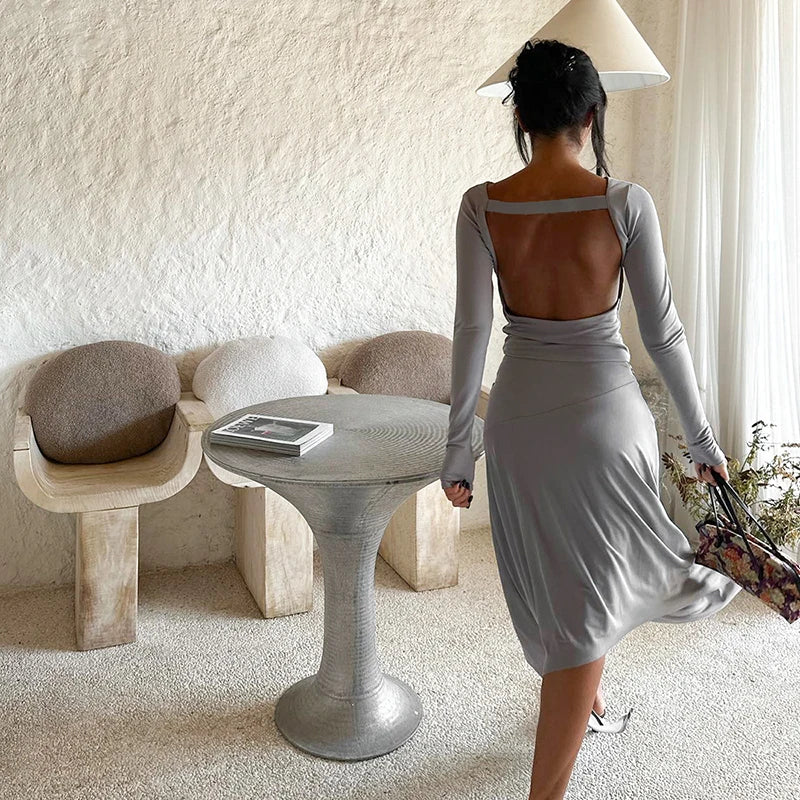 Backless Crop Top and Irregular Midi Skirt Matching Set - Image 4
