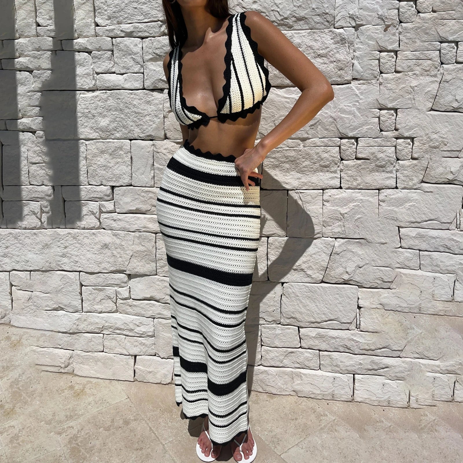Chic Women 2-Piece Knit Skirt Outfit Sets for Beach - Image 2