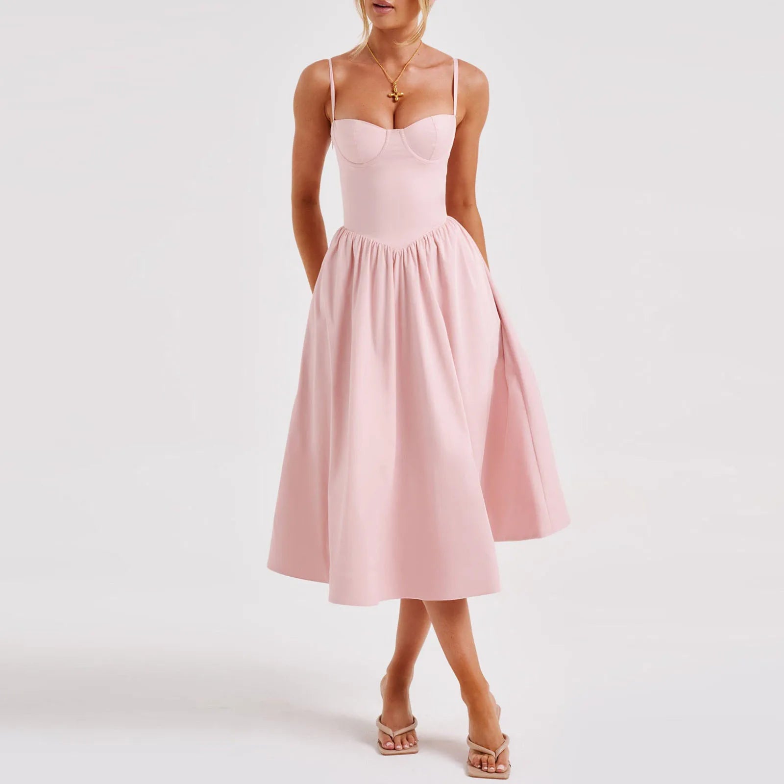 Sleeveless Backless A-line Club Party Dress - Women's Midi Dress