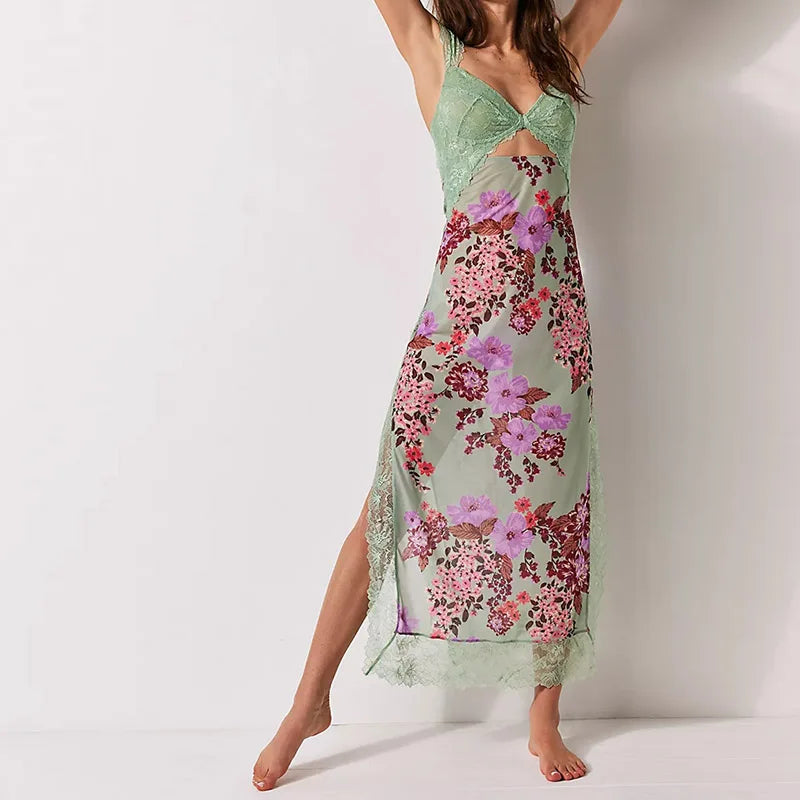Floral Print Sheer Backless Maxi Dress for Women - Image 6