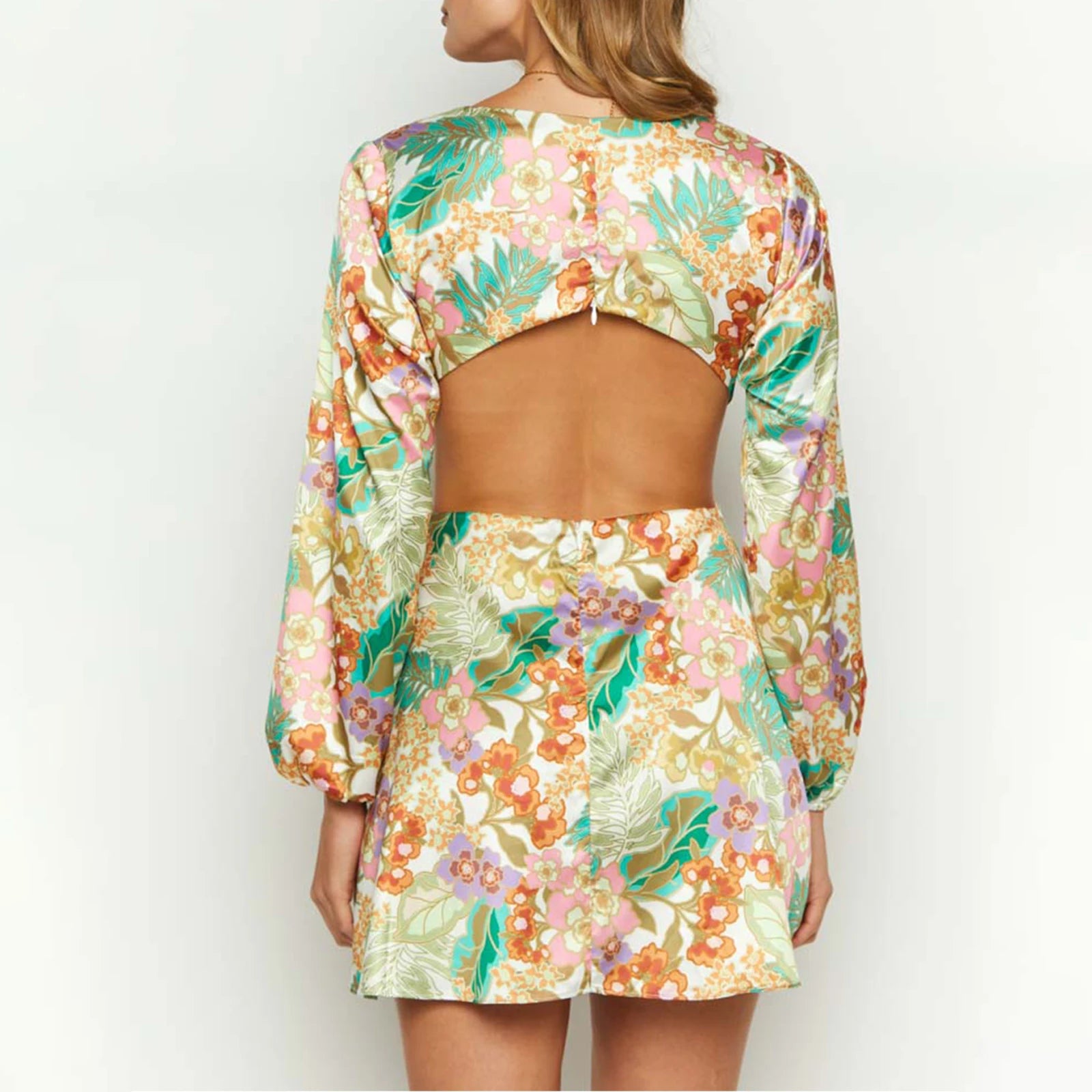 Floral Print Deep V-Neck Twist Front Backless Party Dress - Image 5