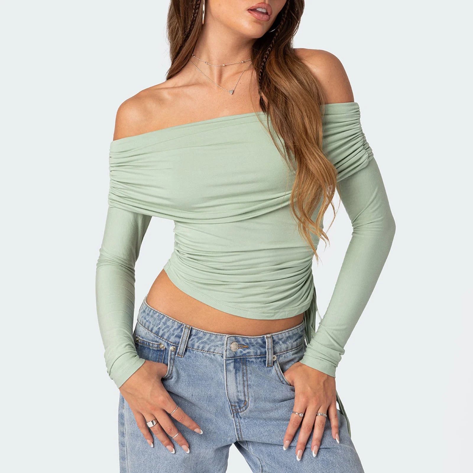 Off-Shoulder Drawstring Crop Top for Women | Streetwear Pullover
