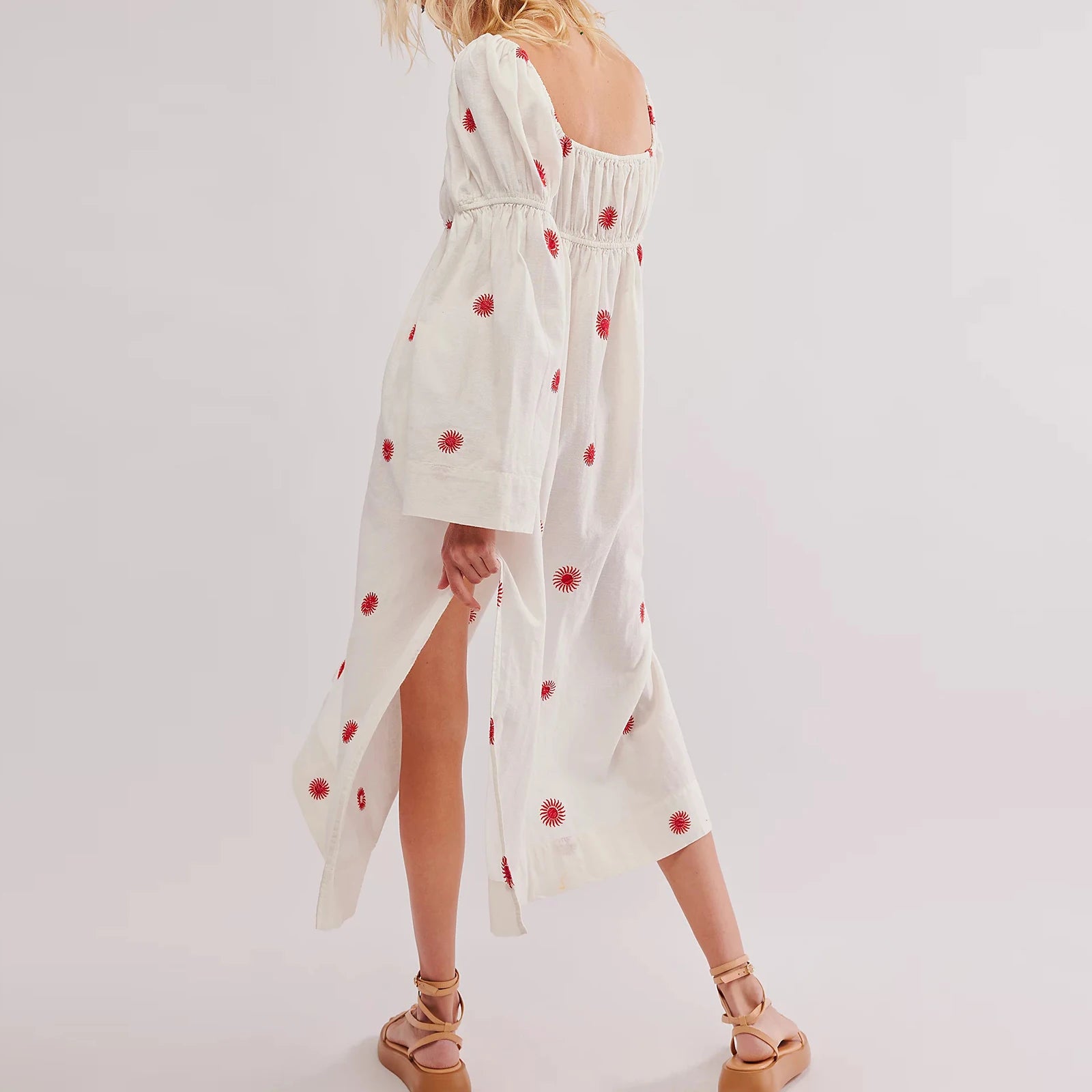 Embroidered Flower Casual Square Neck Maxi Dress for Women - Image 3