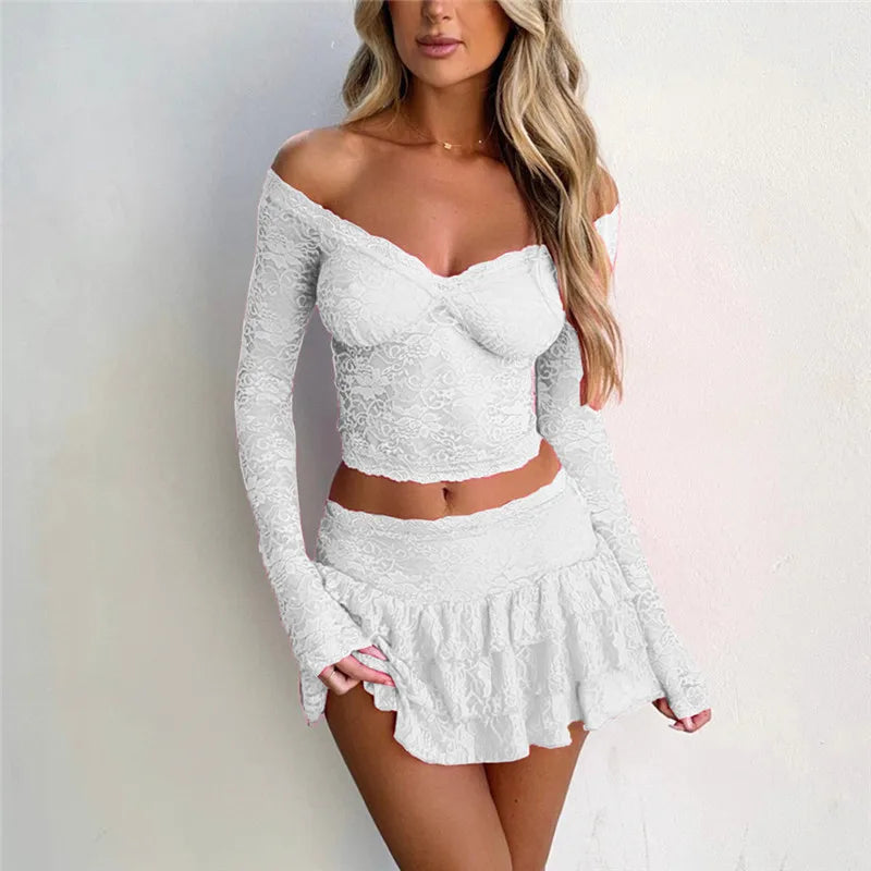 Fairycore 2-Piece Sheer Shoulder Crop Top and Mini Skirt Set - Image 7