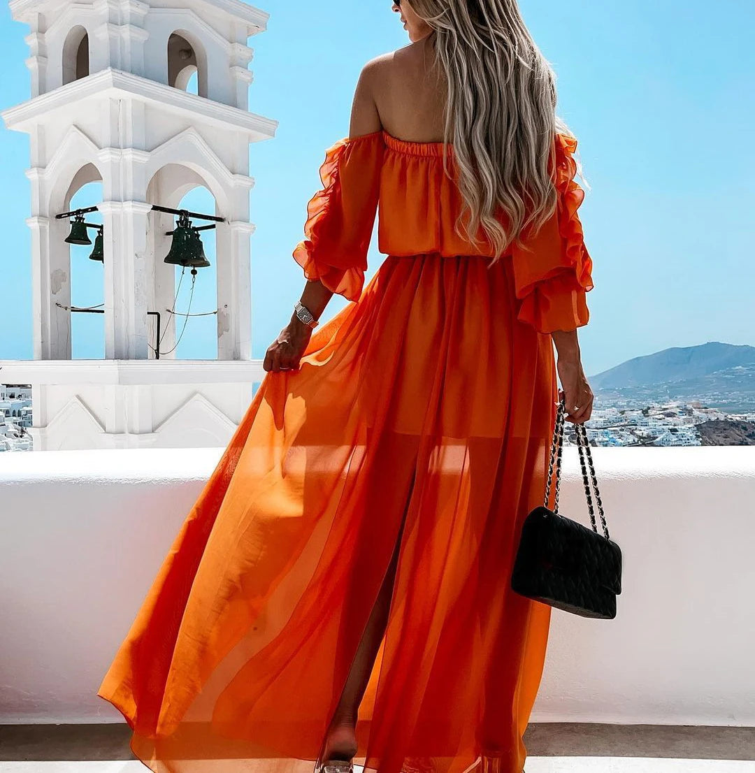Women's Solid Color Ruffle Floor Length Beach Dress - Image 2