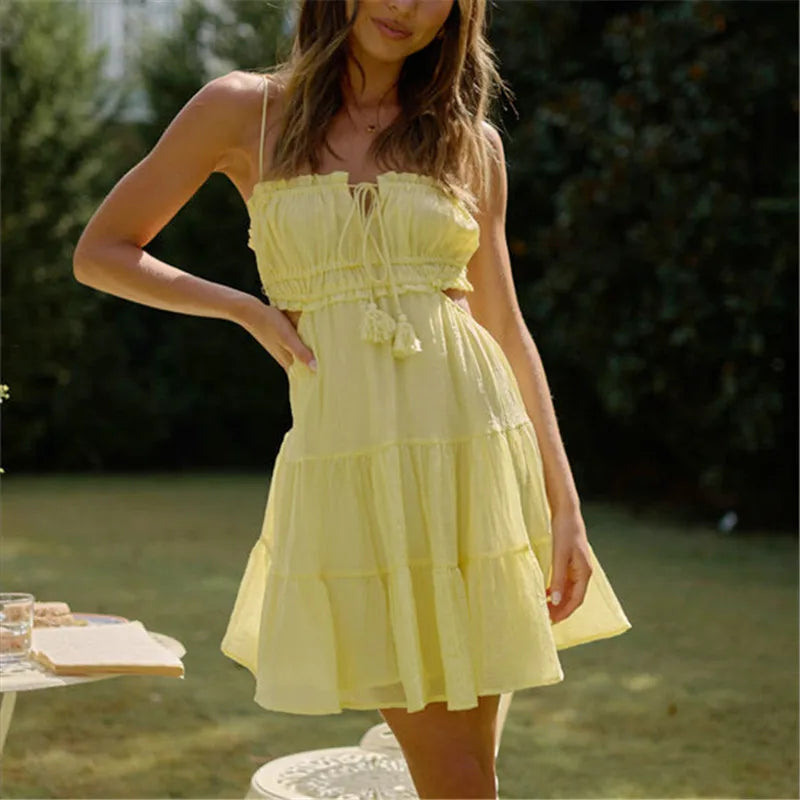 Boho cutout mini dress for summer beach vacation style