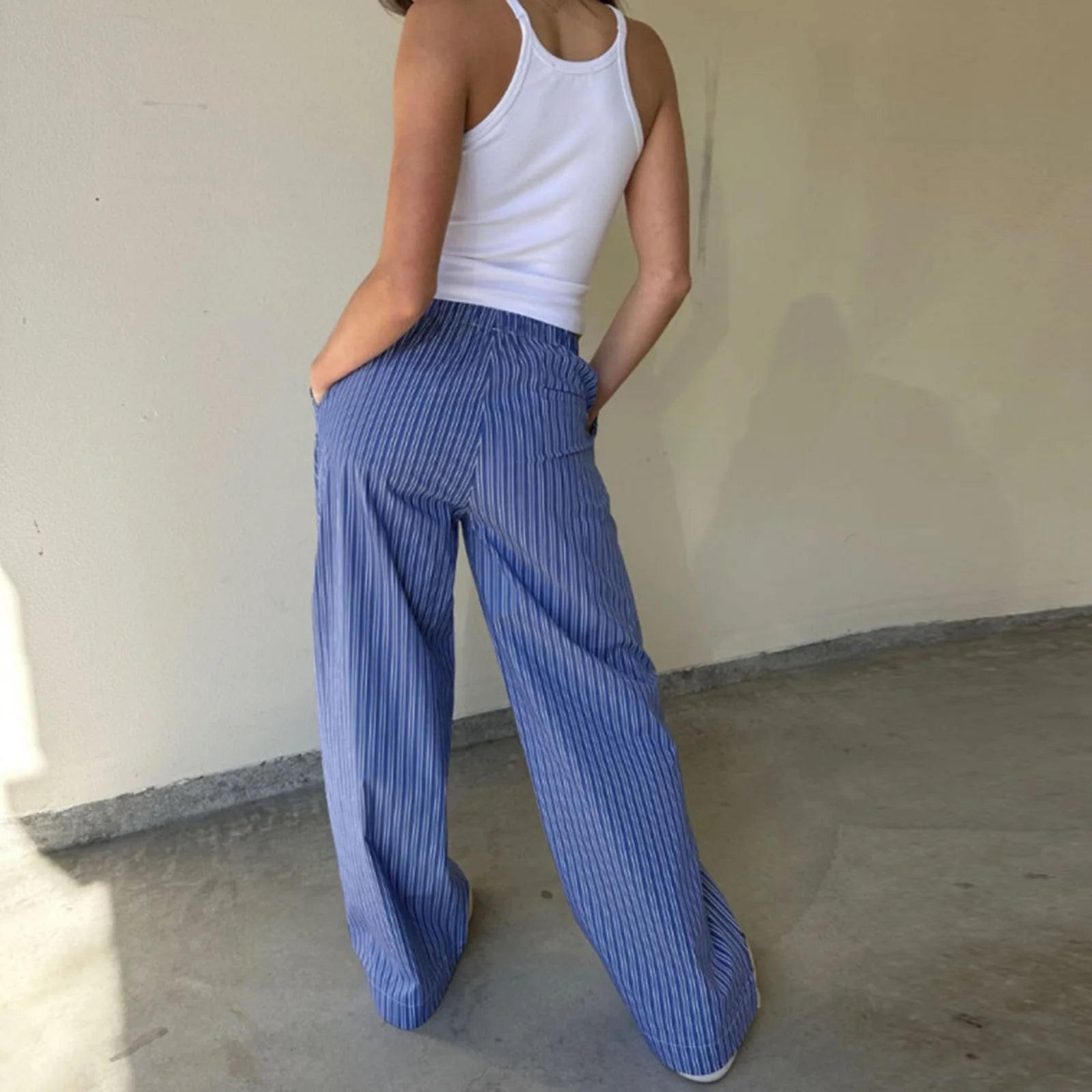 Stripe Print Wide Leg Pants for Women - Casual Streetwear - Image 6
