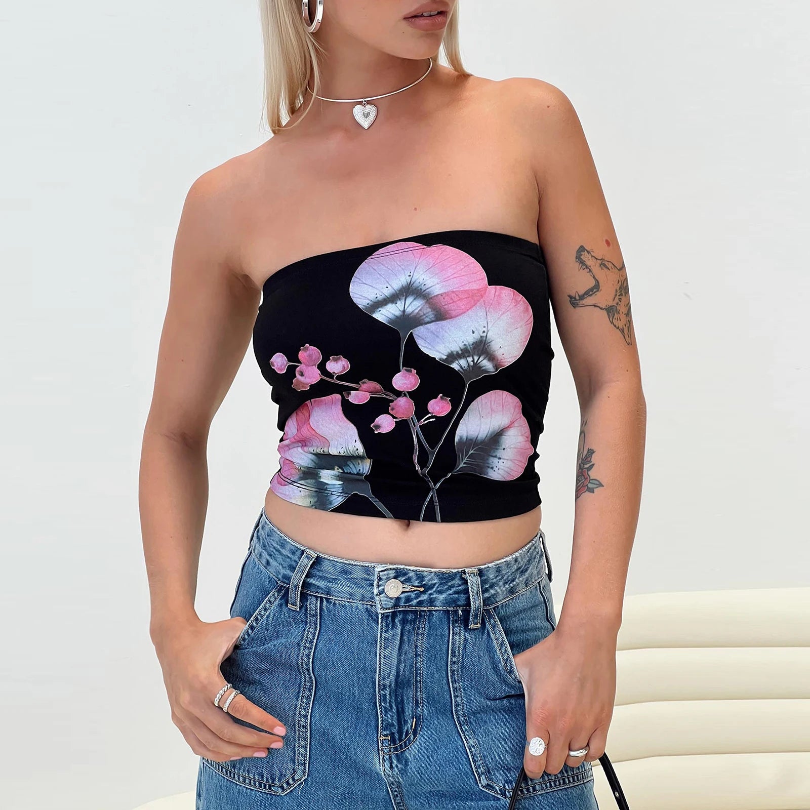 Floral Print Strapless Tube Top for Women Beach Vacation Style - Image 4