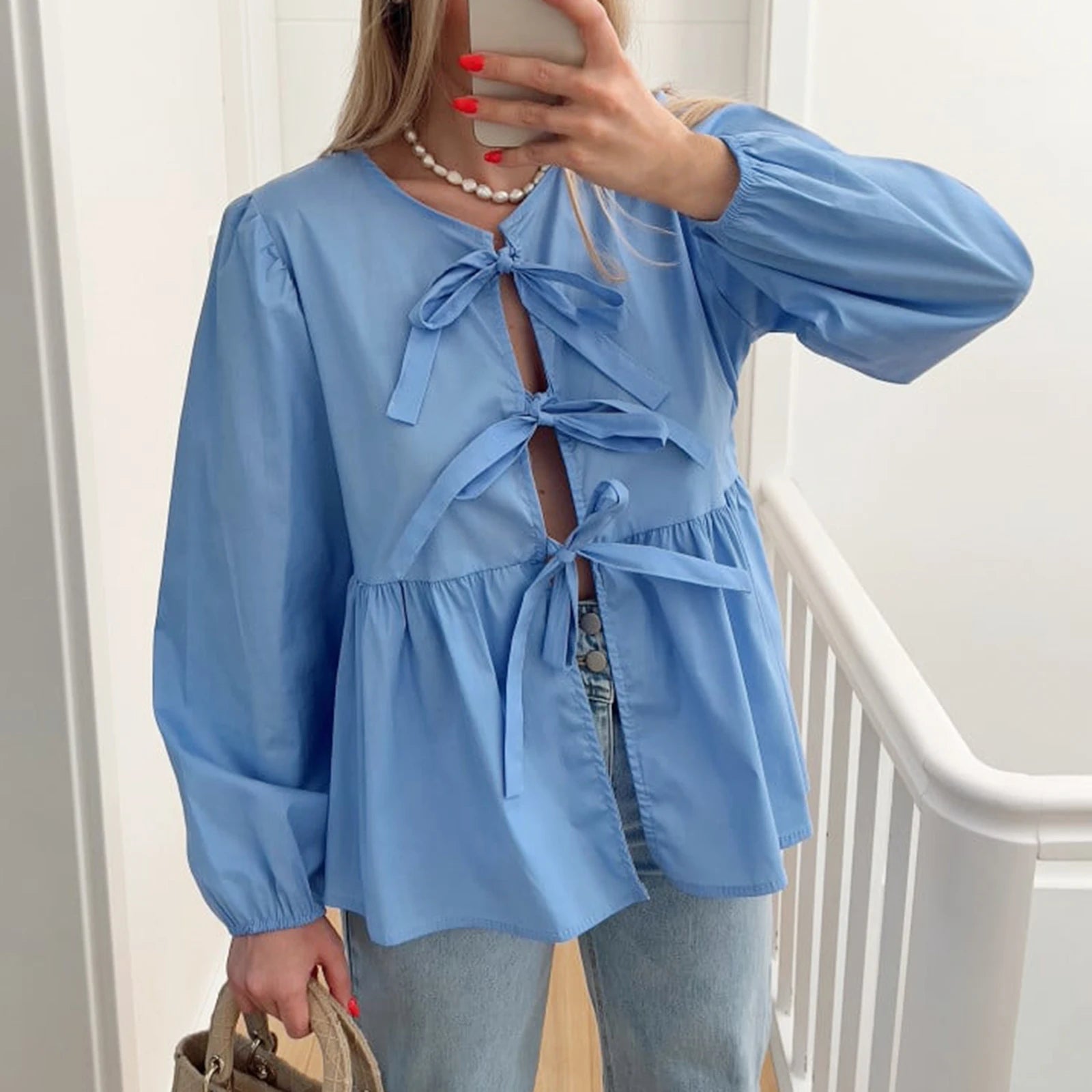 Cute Front Tie Peplum Blouses for Women - Summer Style - Image 6