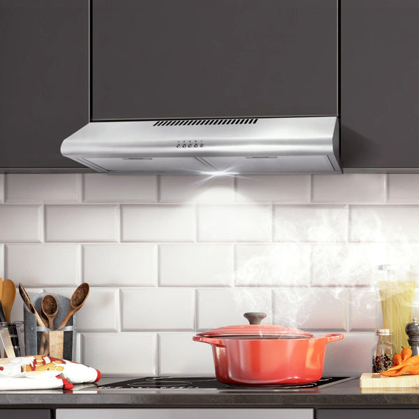 Cosmo Range Hood Cosmo 5MU30 30 in. Under Cabinet Range Hood with Ducted / Ductless Convertible Duct, Slim Kitchen Stove Vent with, 3 Speed Exhaust Fan, Reusable Filter and LED Lights in Stainless Steel COS-5MU30