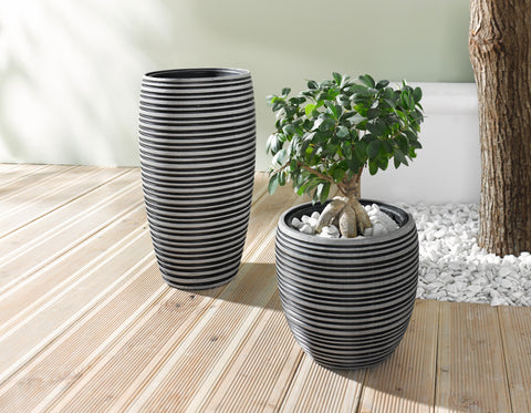 Large Planting Pot  Black and Gray Circle Design  Garden 