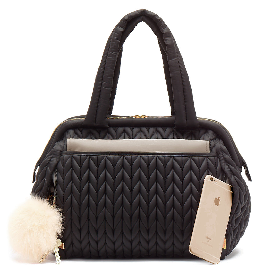 HAPP Paige Carryall Diaper Bag Black Herringbone HAPP BRAND