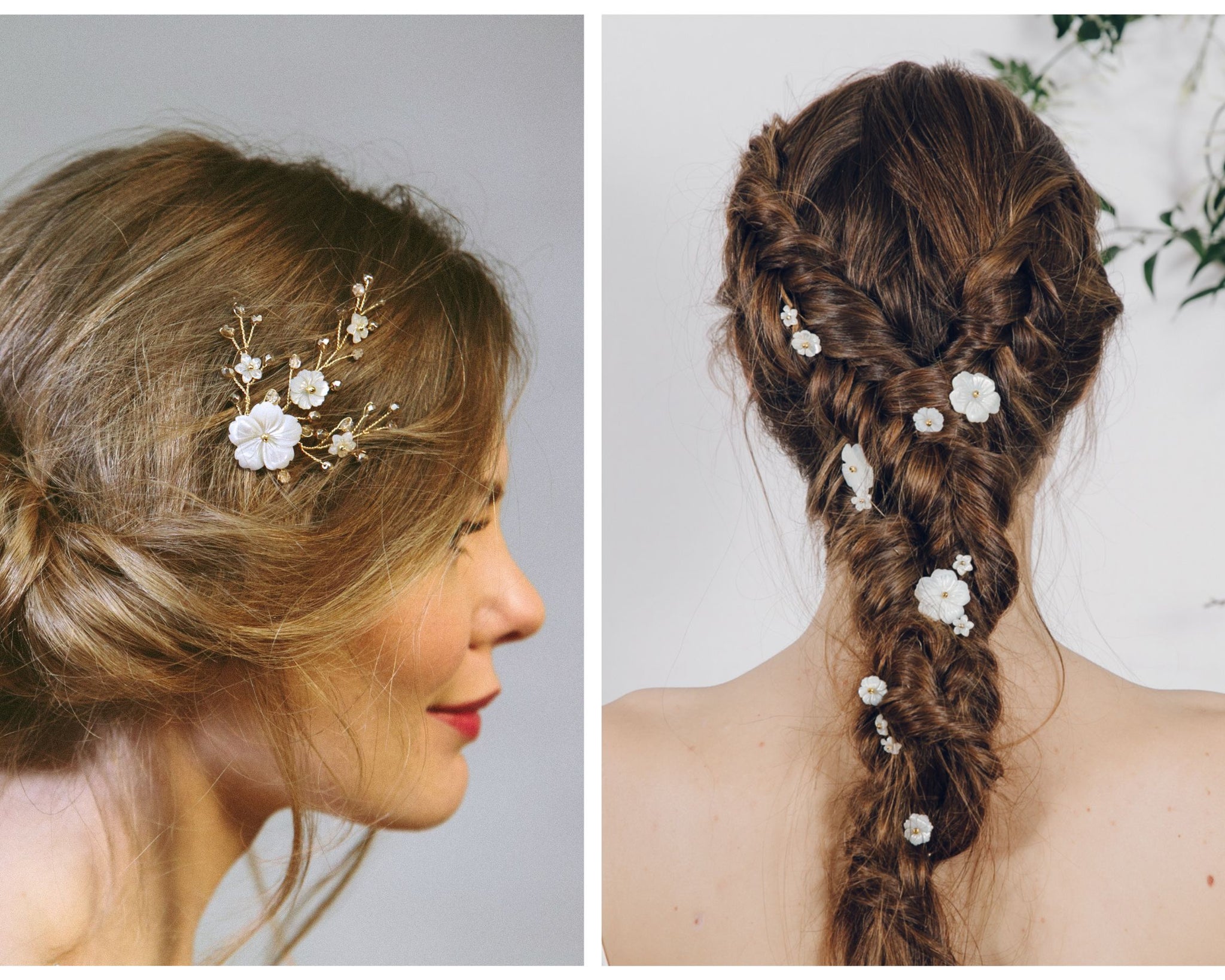 Smal flower hairpins and comb on two models