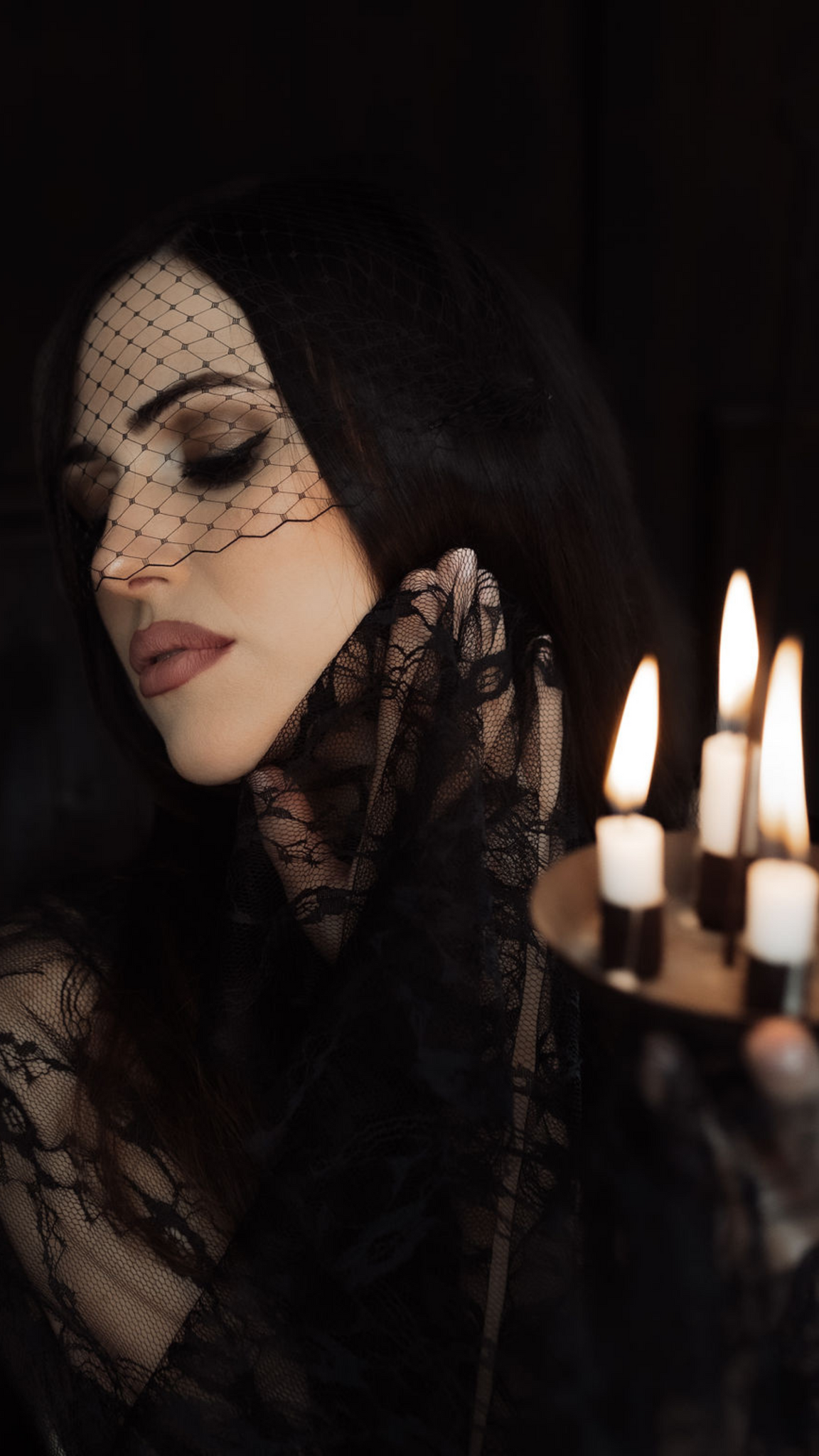 Gothic Wedding Inspiration - The Vampire Bride wears black mask style birdcage veil