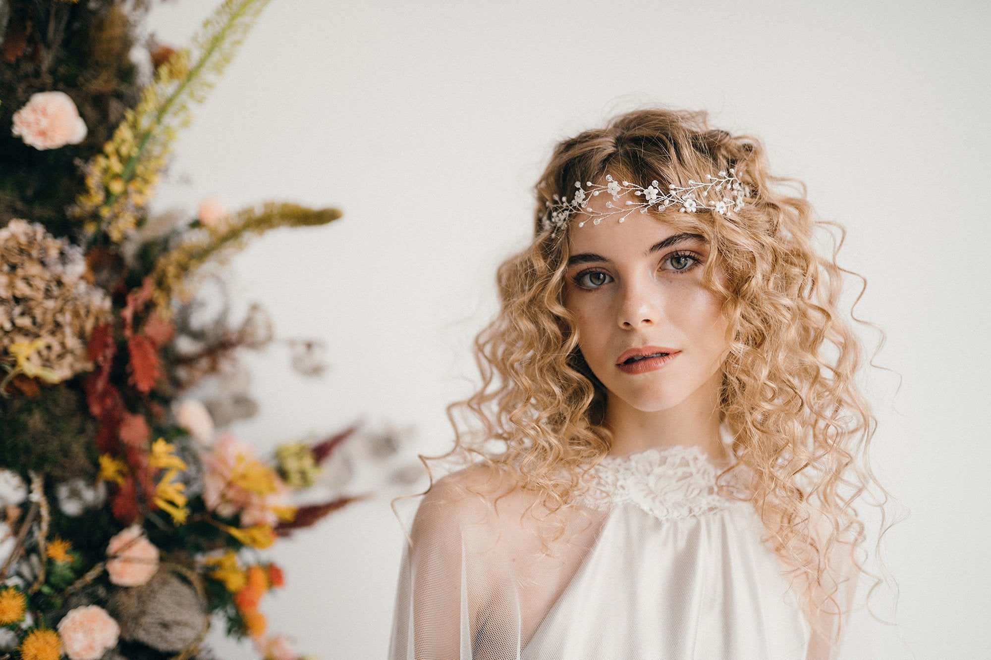 Boho wedding hair accessories Anastasia silver ribbon tie headband by Debbie Carlisle