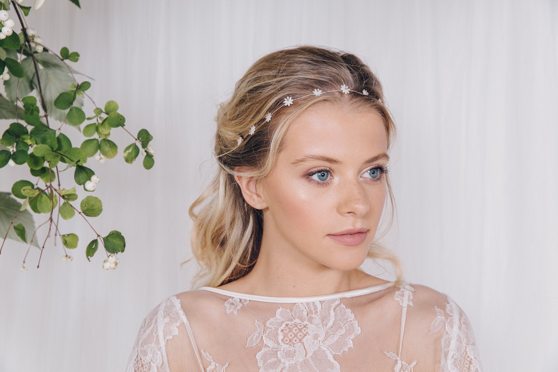 Boho wedding hair accessories Daisy ribbon tie headband by Debbie Carlisle
