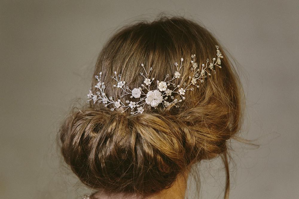 Boho wedding hair accessories Sylvie silver flower hair vine by Debbie Carlisle