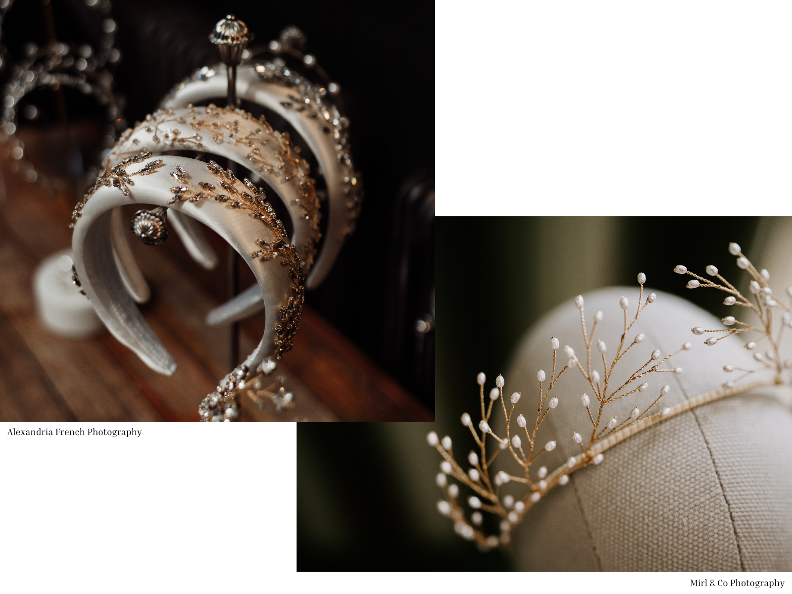 Detailed images of bridal hair accessories