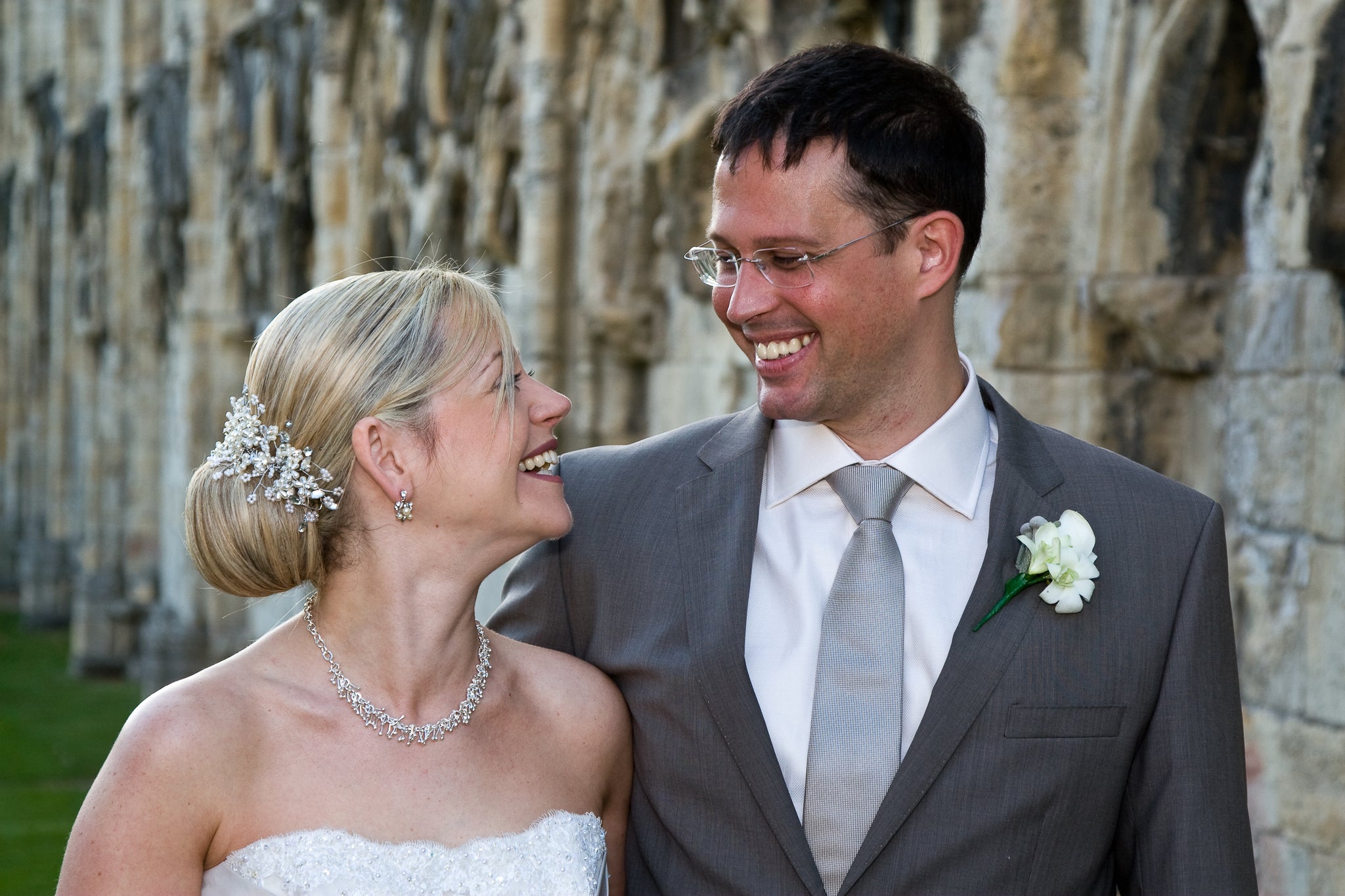 Debbie Carlisle wears her own bridal headpiece on her wedding day