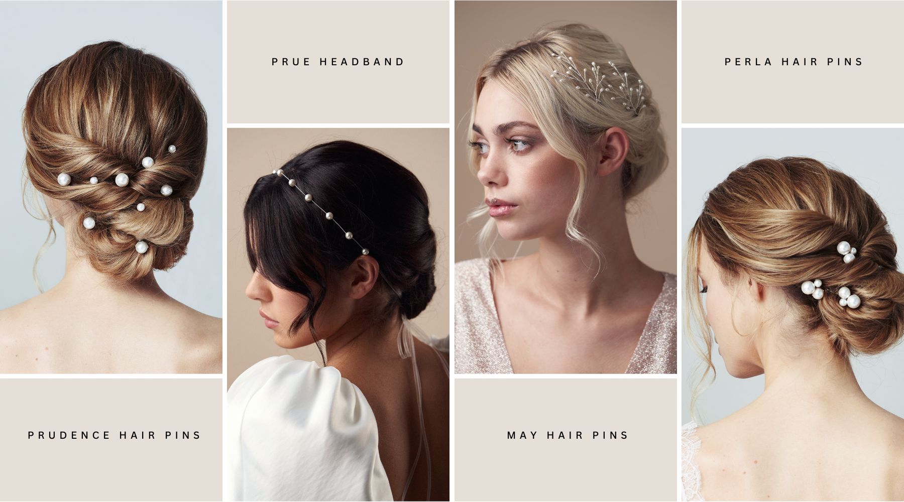 models wear pearl wedding hair accessories - hairpins and a headband