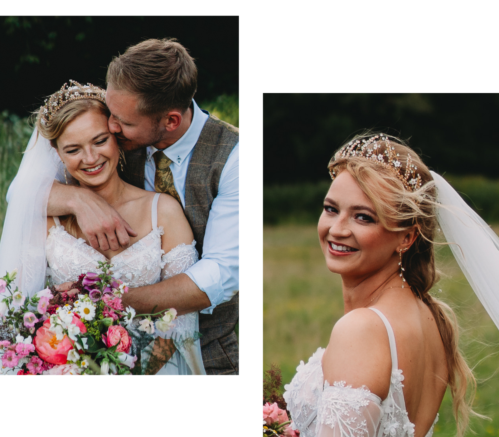 real bride wears Debbie Carlisle Coraline crown