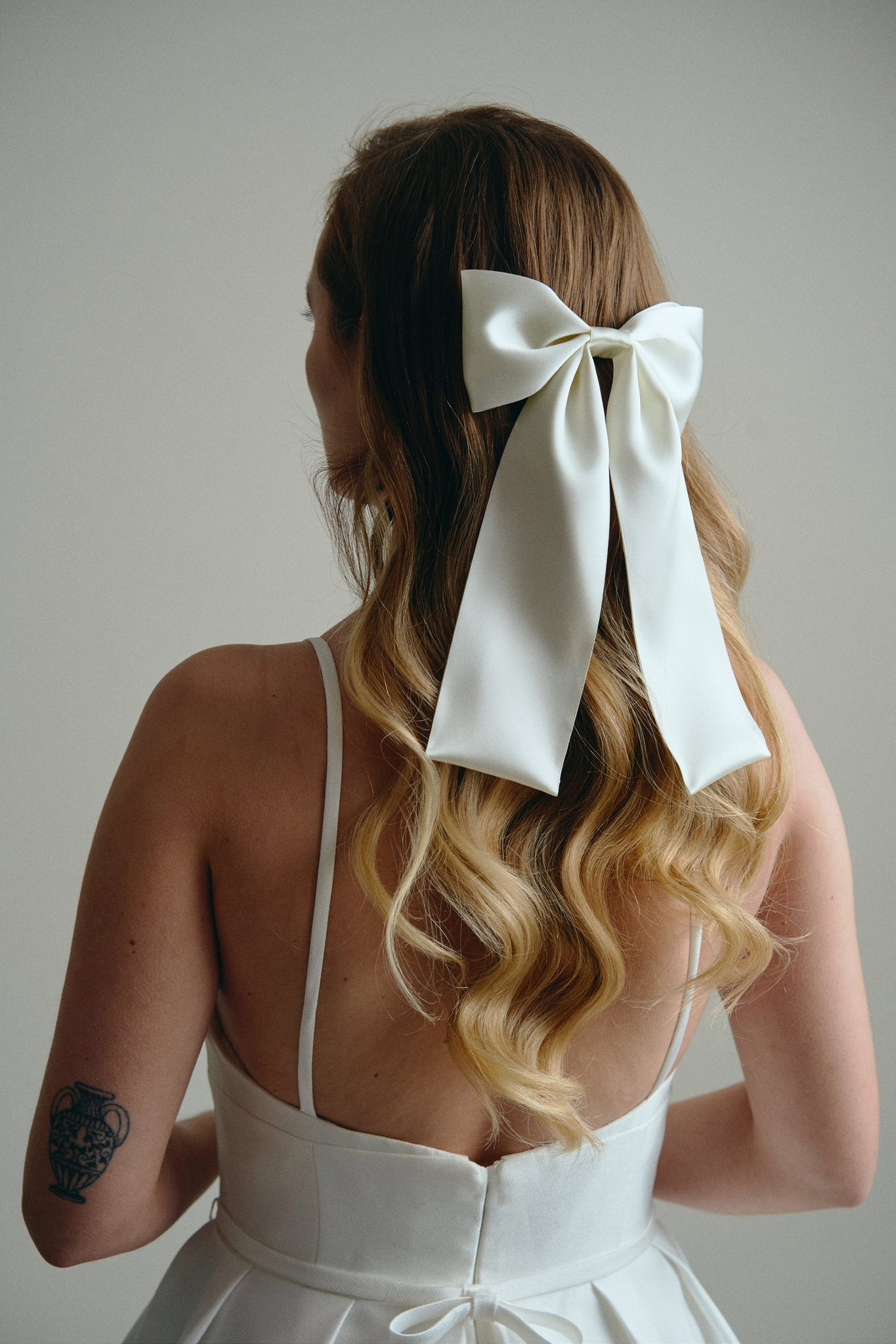 ivory satin hair bow