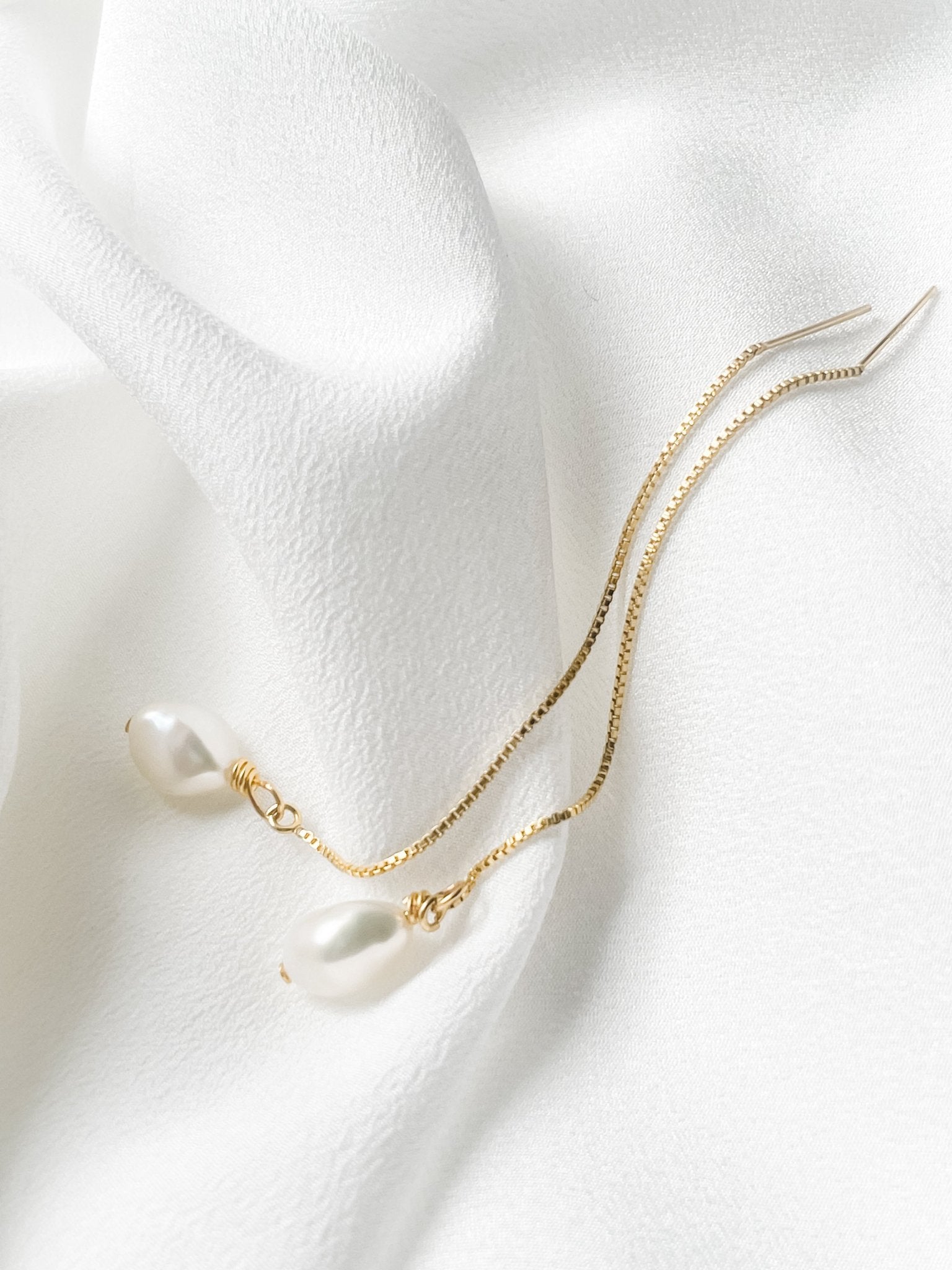 gold pearl ear threader earrings