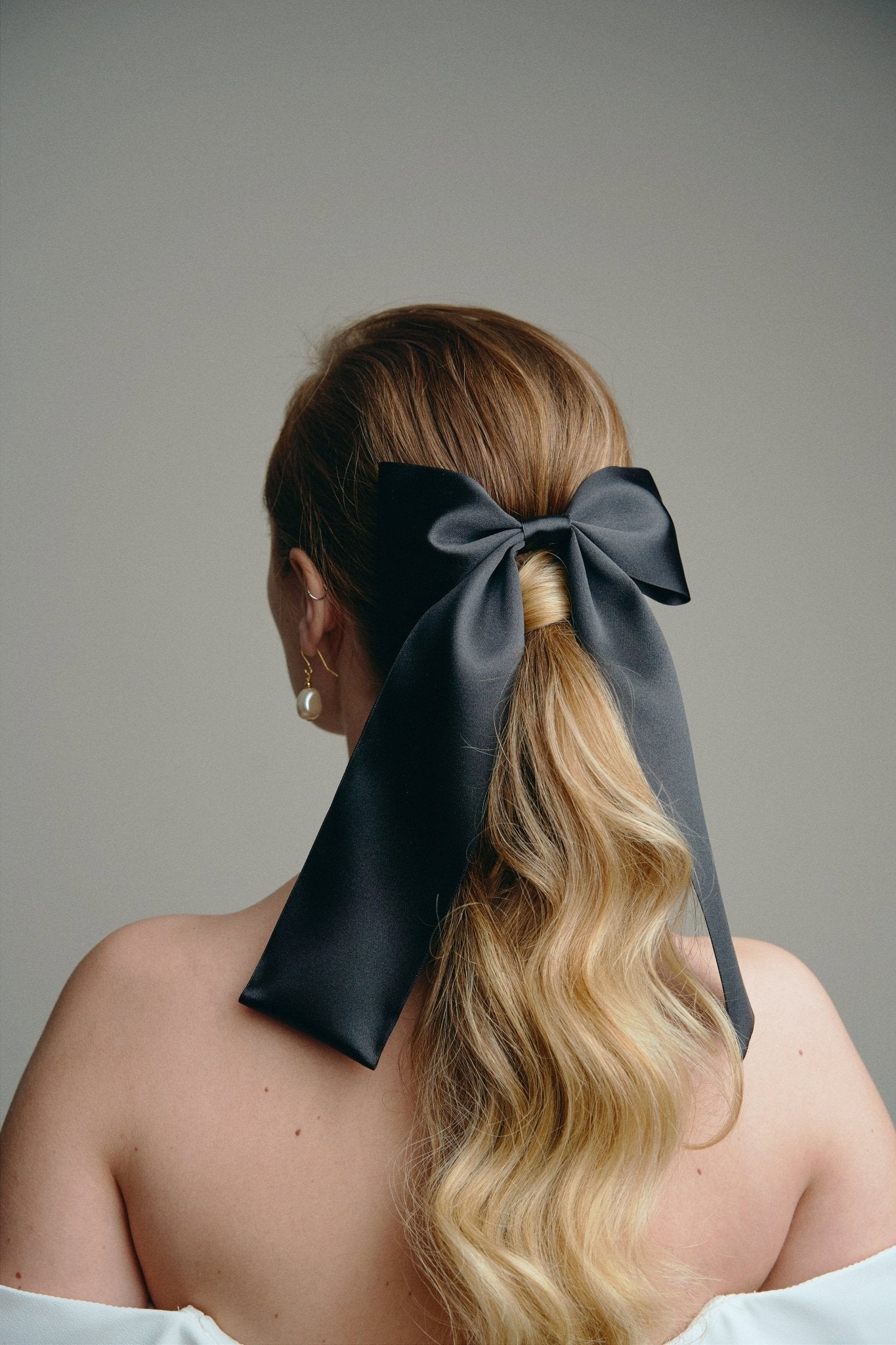 Valentina black satin hair bow clip